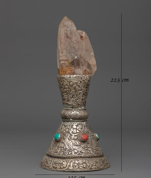 Tibetan Ritual Stamp | Handcrafted Spiritual Seal with Gemstones and Crystal Tip