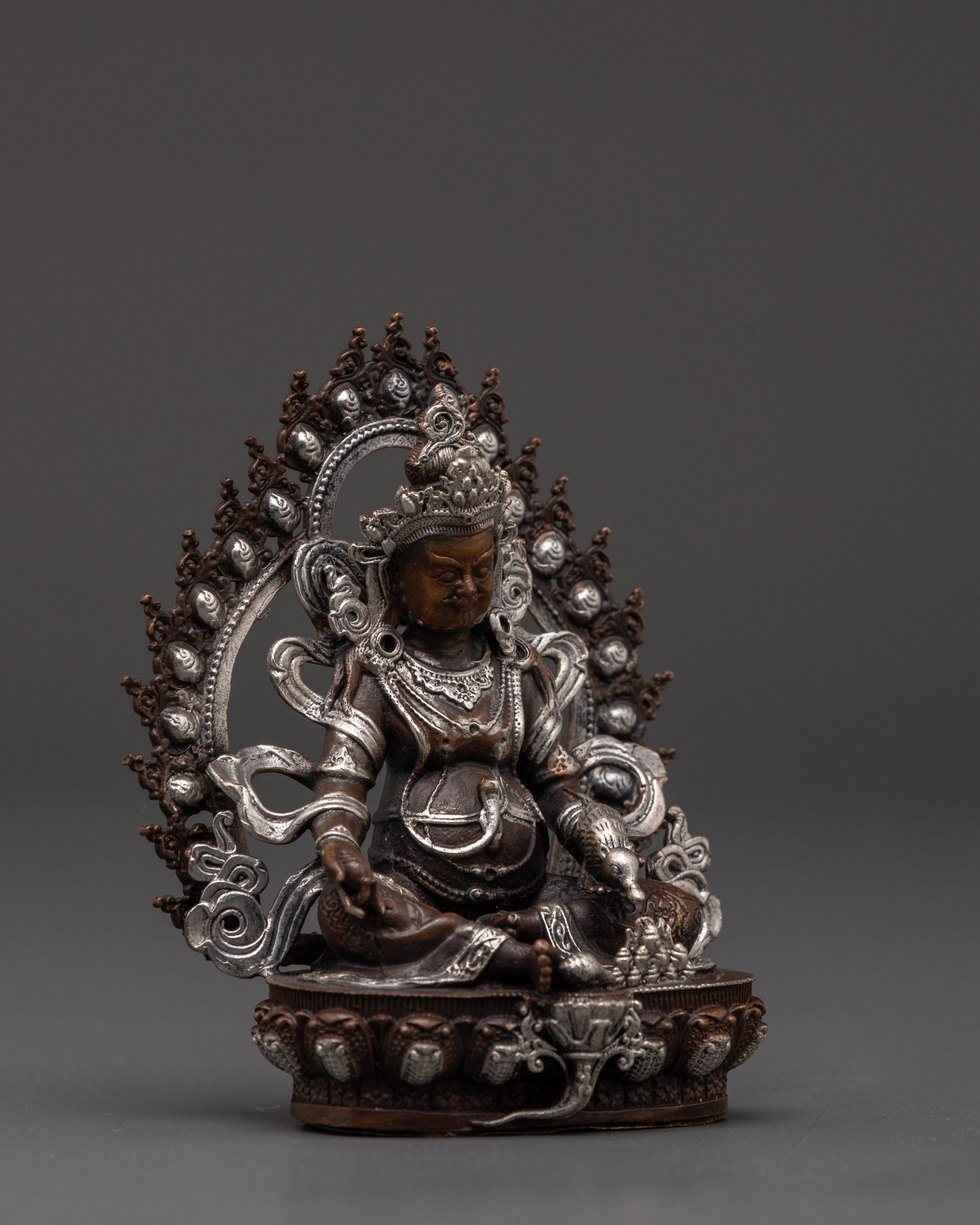 Handmade Dzambhala Wealth Statue | Copper Silver Buddhist God Idol