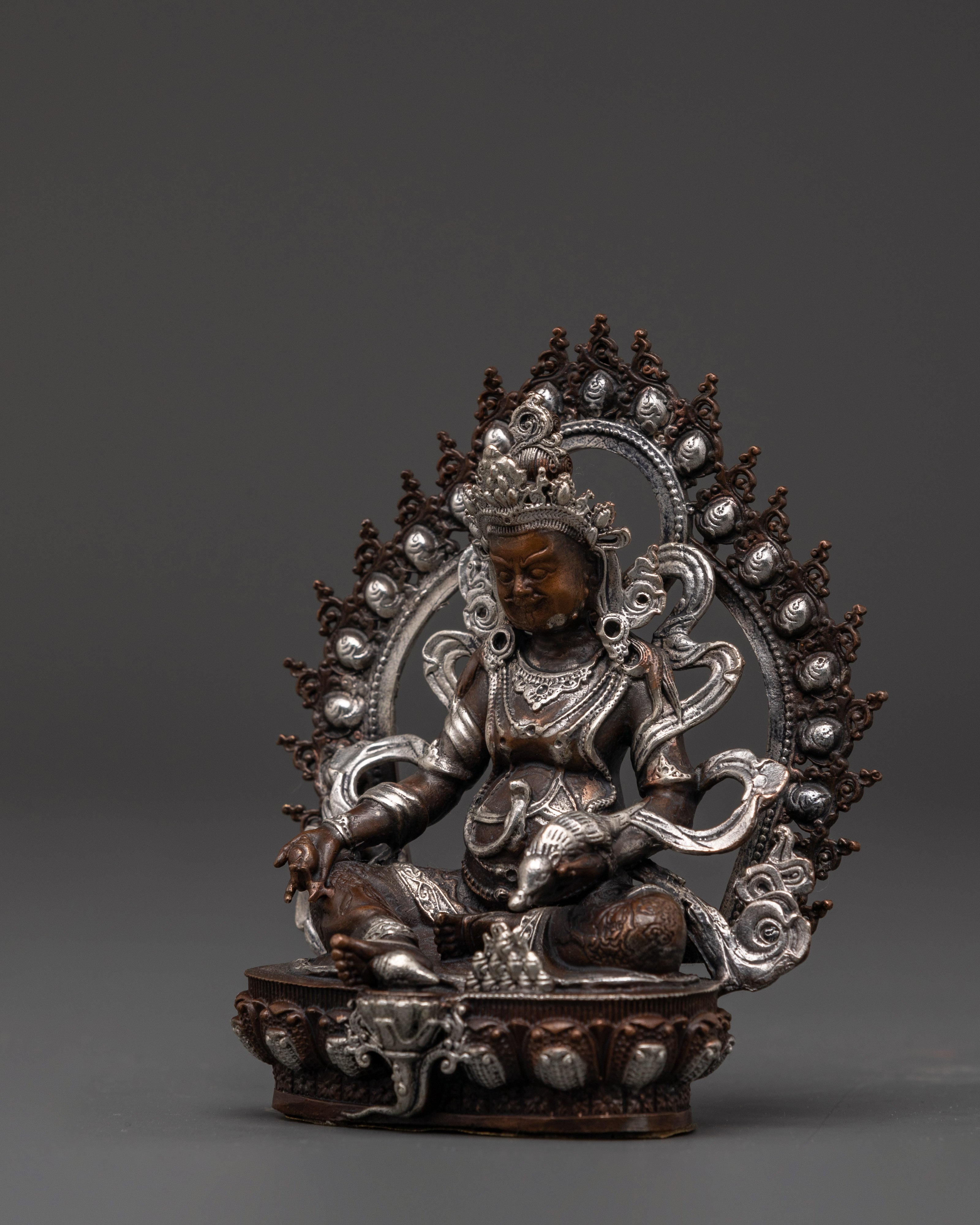 Handmade Dzambhala Wealth Statue | Copper Silver Buddhist God Idol