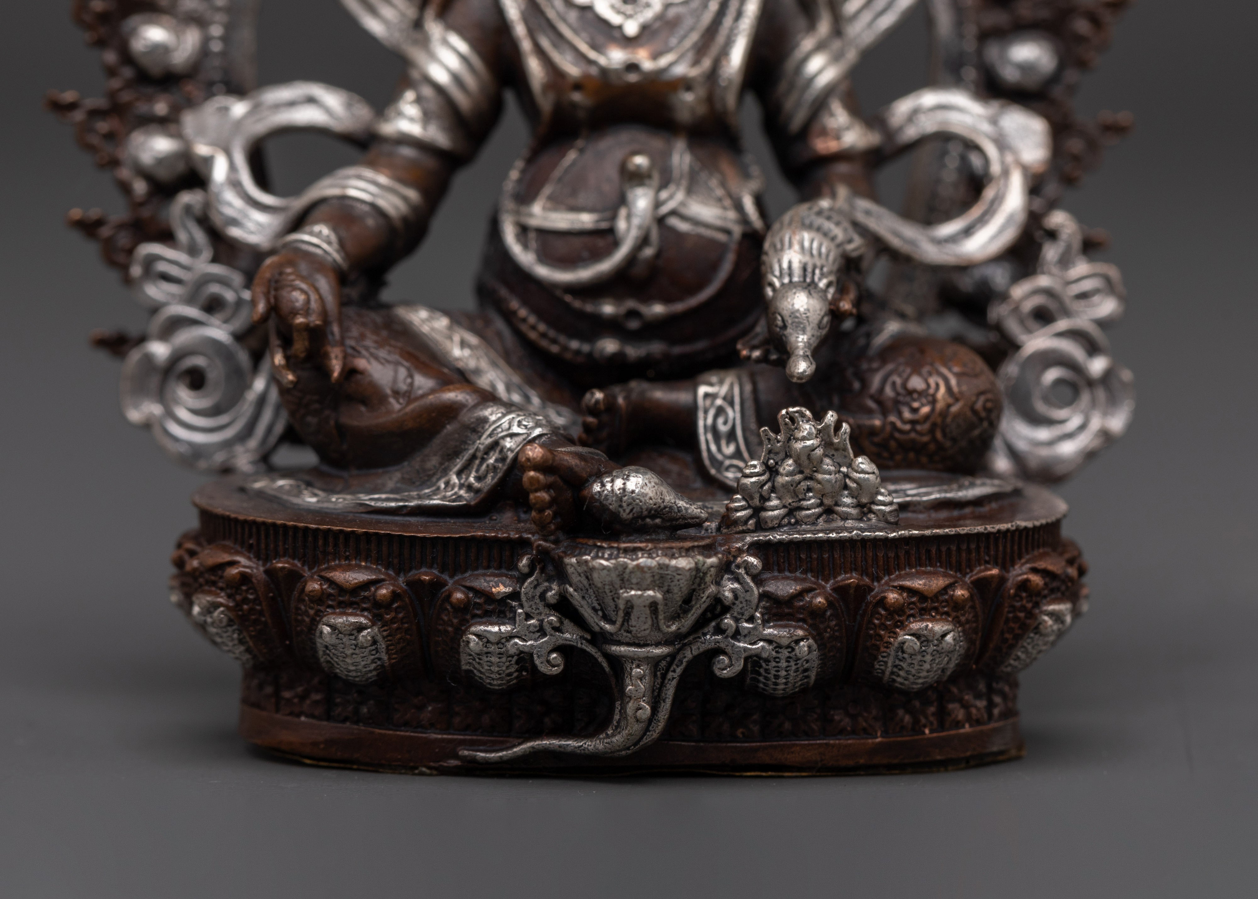 Handmade Dzambhala Wealth Statue | Copper Silver Buddhist God Idol