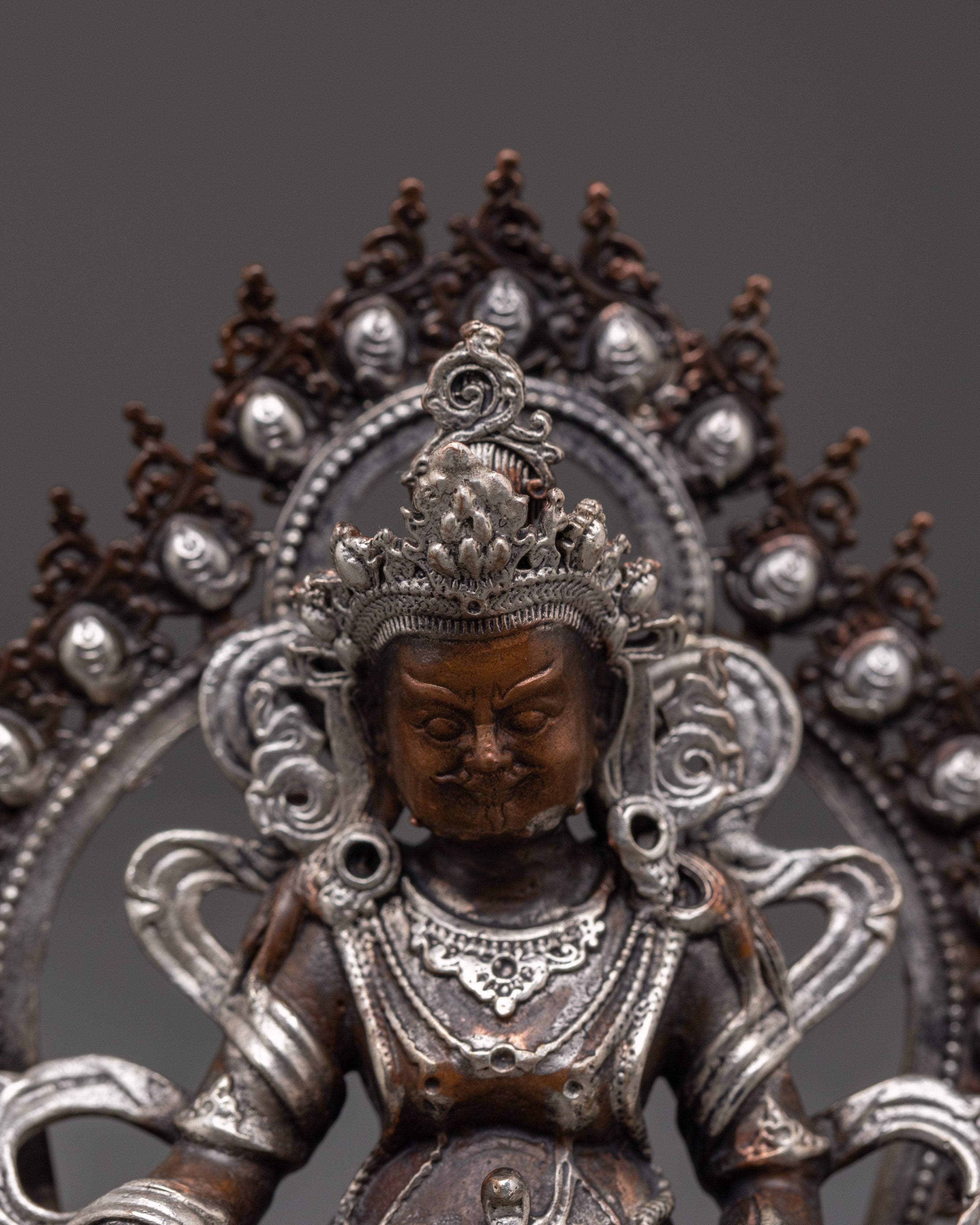 Handmade Dzambhala Wealth Statue | Copper Silver Buddhist God Idol