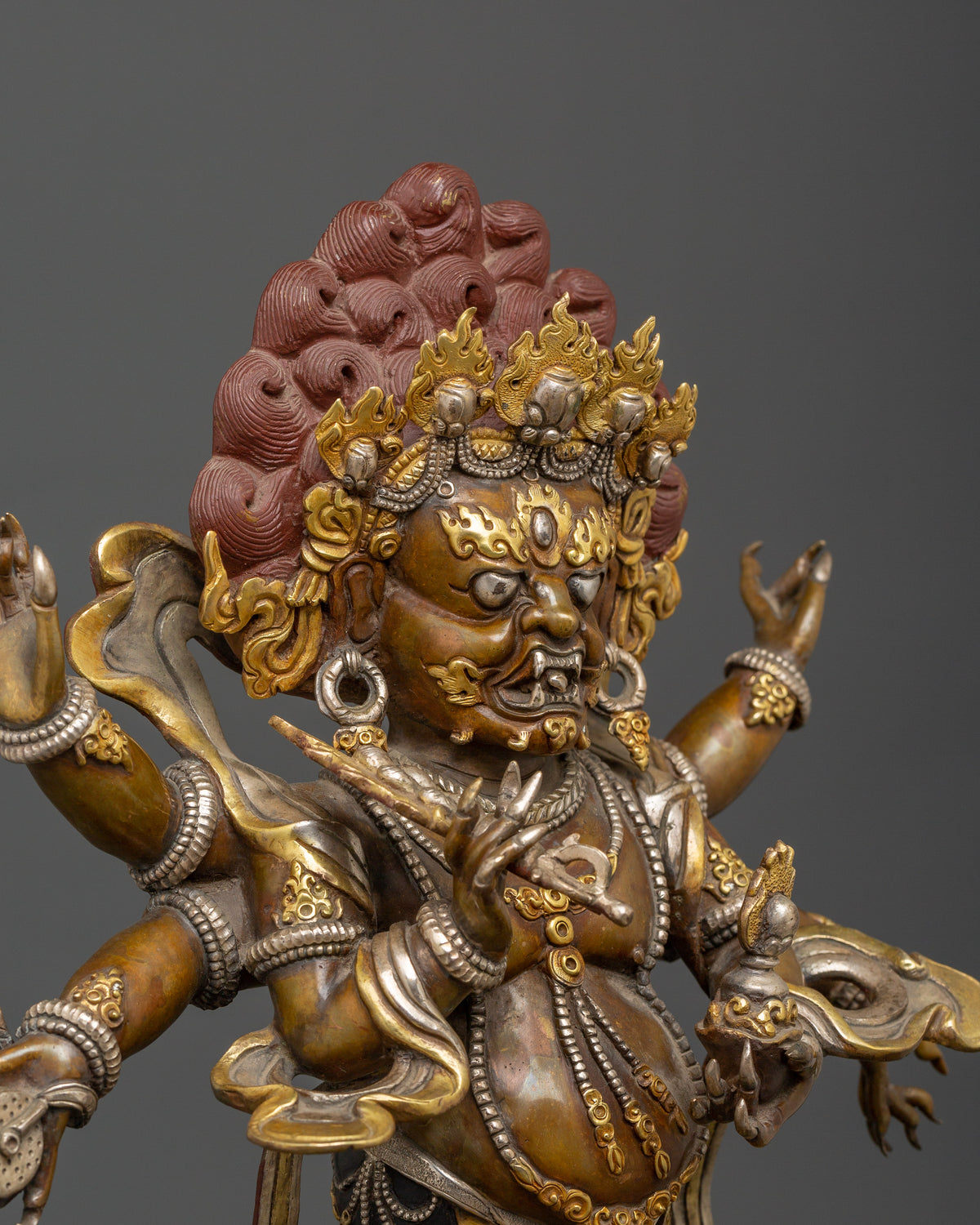 White Mahakala Wrathful Form – Tibetan Protector Deity Statue