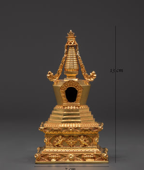 Buddhist Gold Plated Stupa Mound | Sacred Copper Altar Decoration