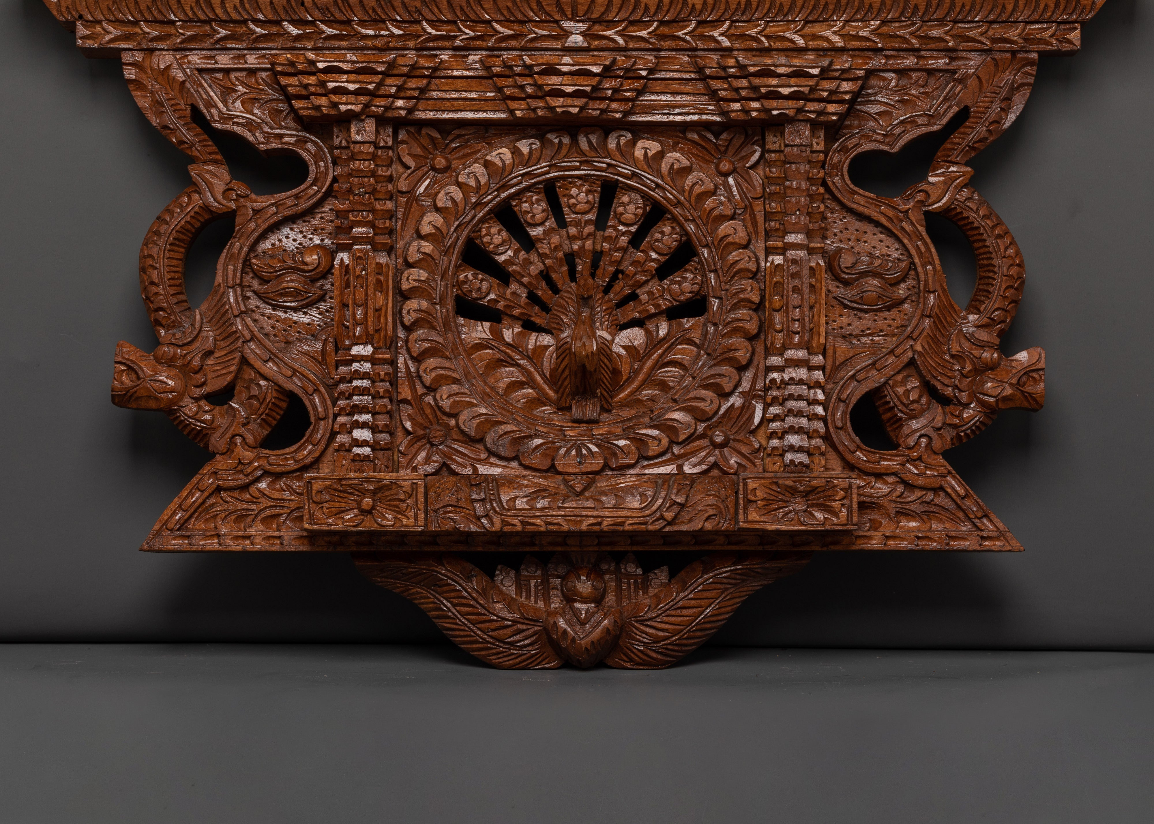 Traditional Wooden Wall Hanging | Peacock Motif Decor