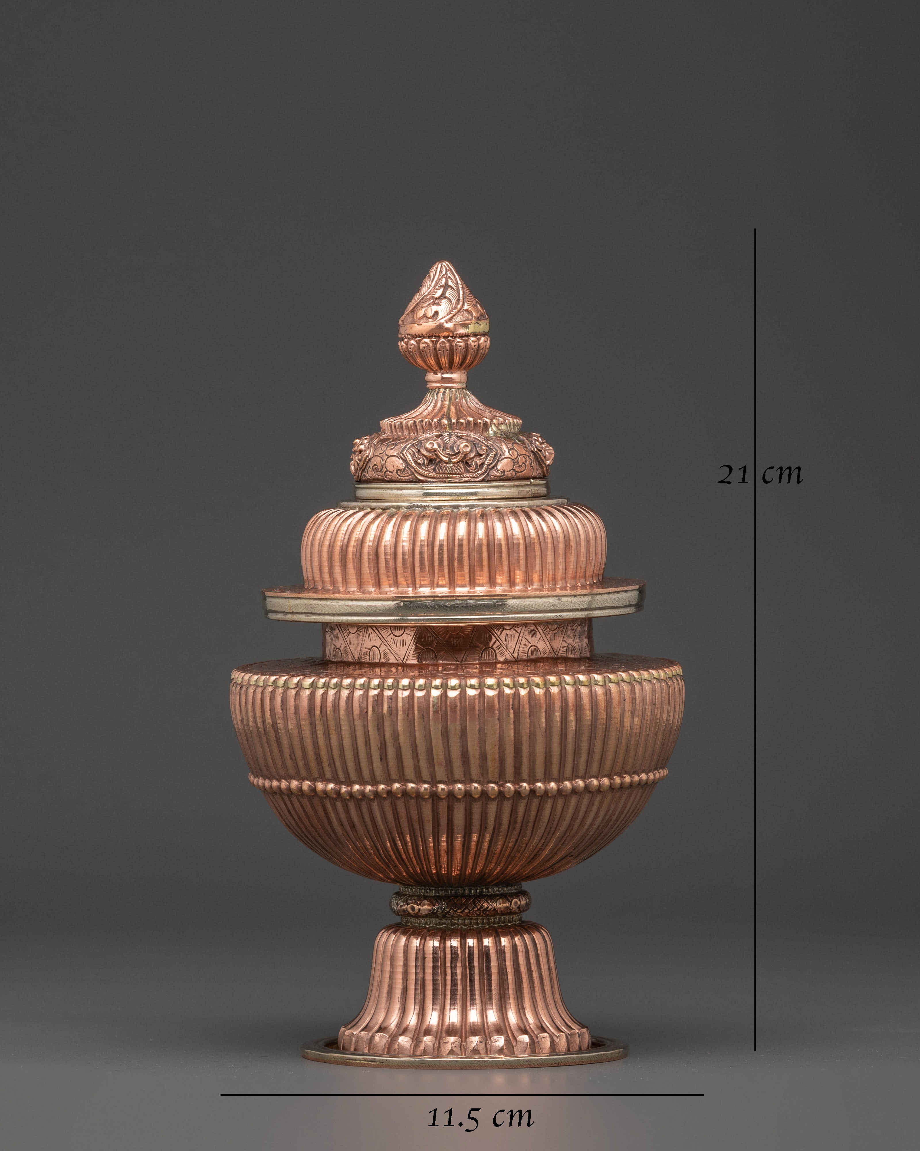 Handmade Copper Rice Pot | Tibetan Ritual Vessel with White Metal Accents and Lid