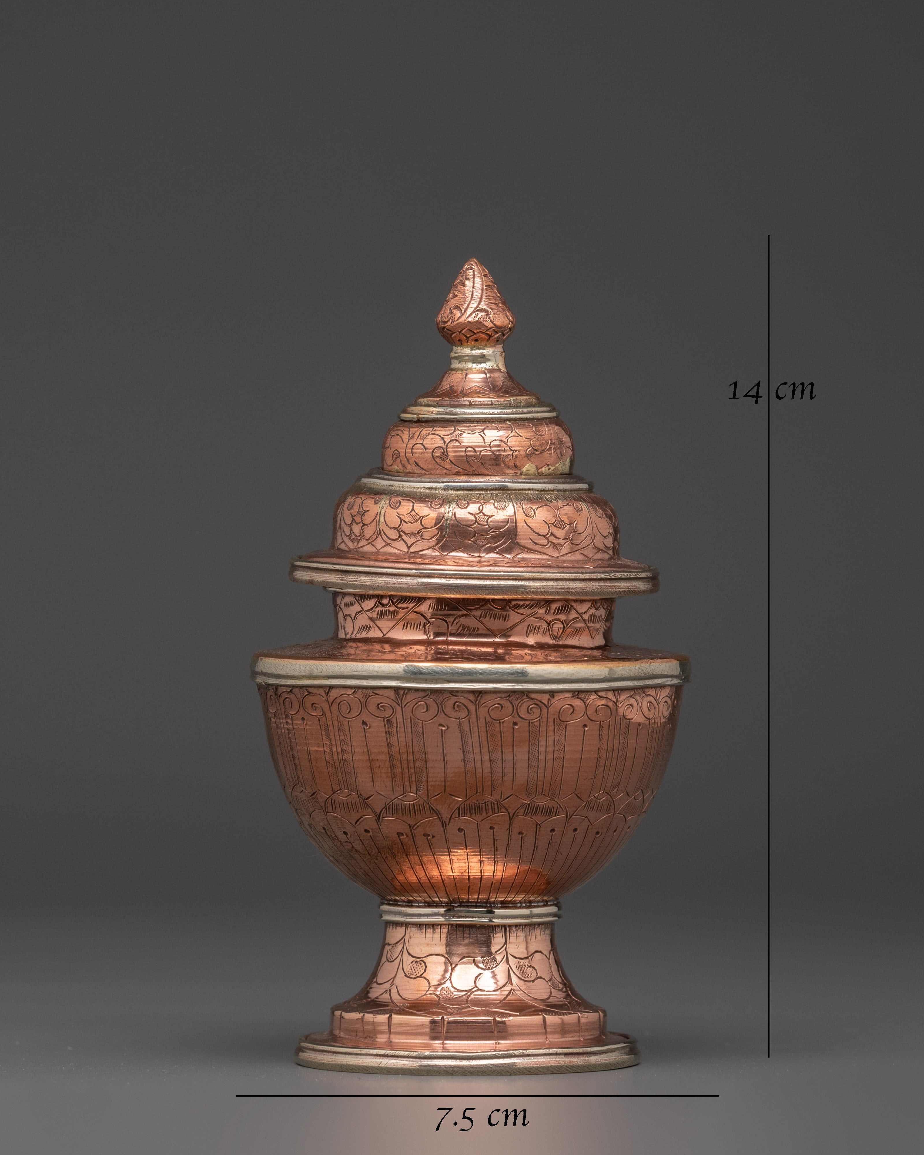 Tibetan Rice Vessel | Handmade Copper Ritual Pot with White Metal Lid