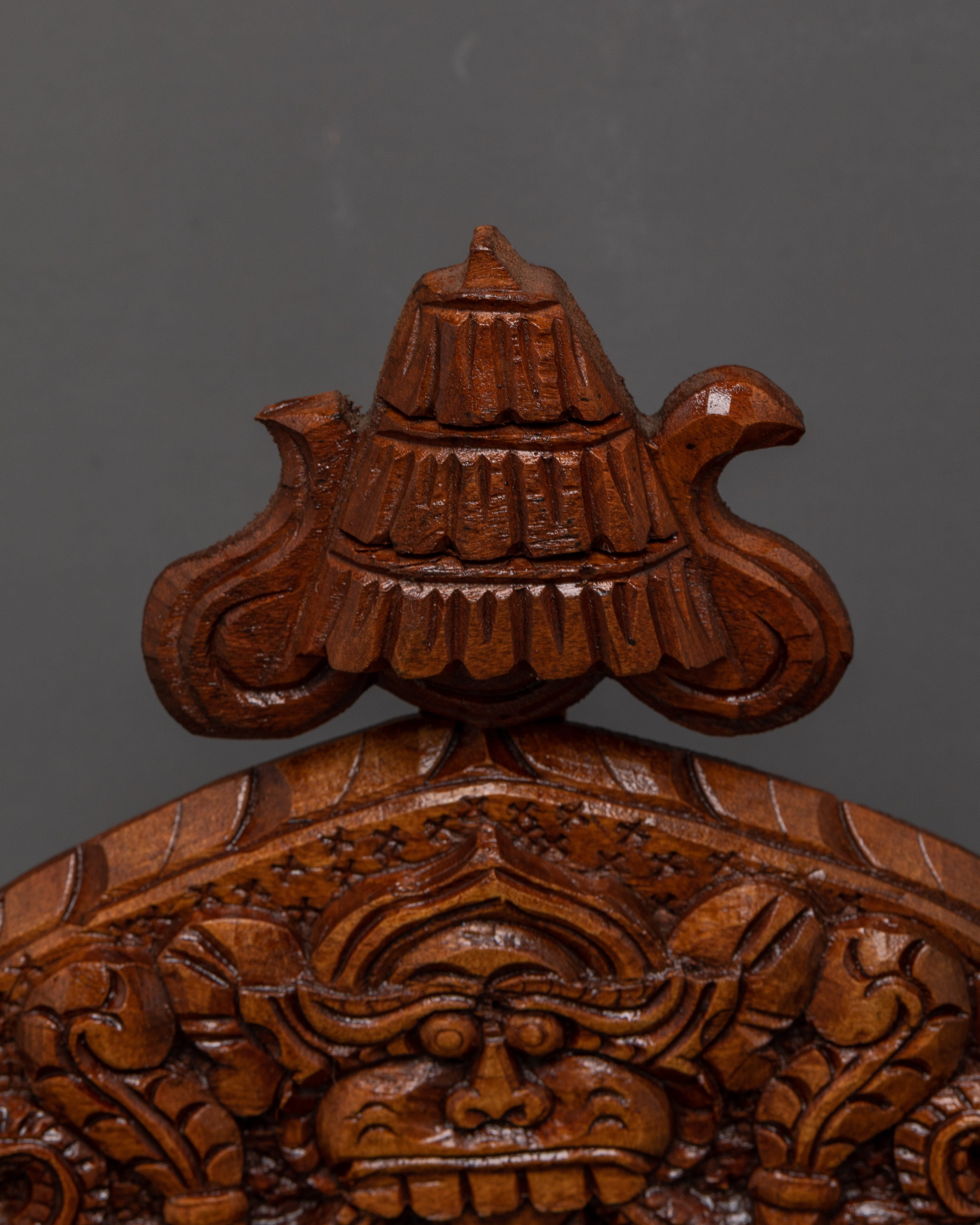 Auspicious Symbols Engraved Wall Hanging – Hand-Carved Wooden Spiritual Decor