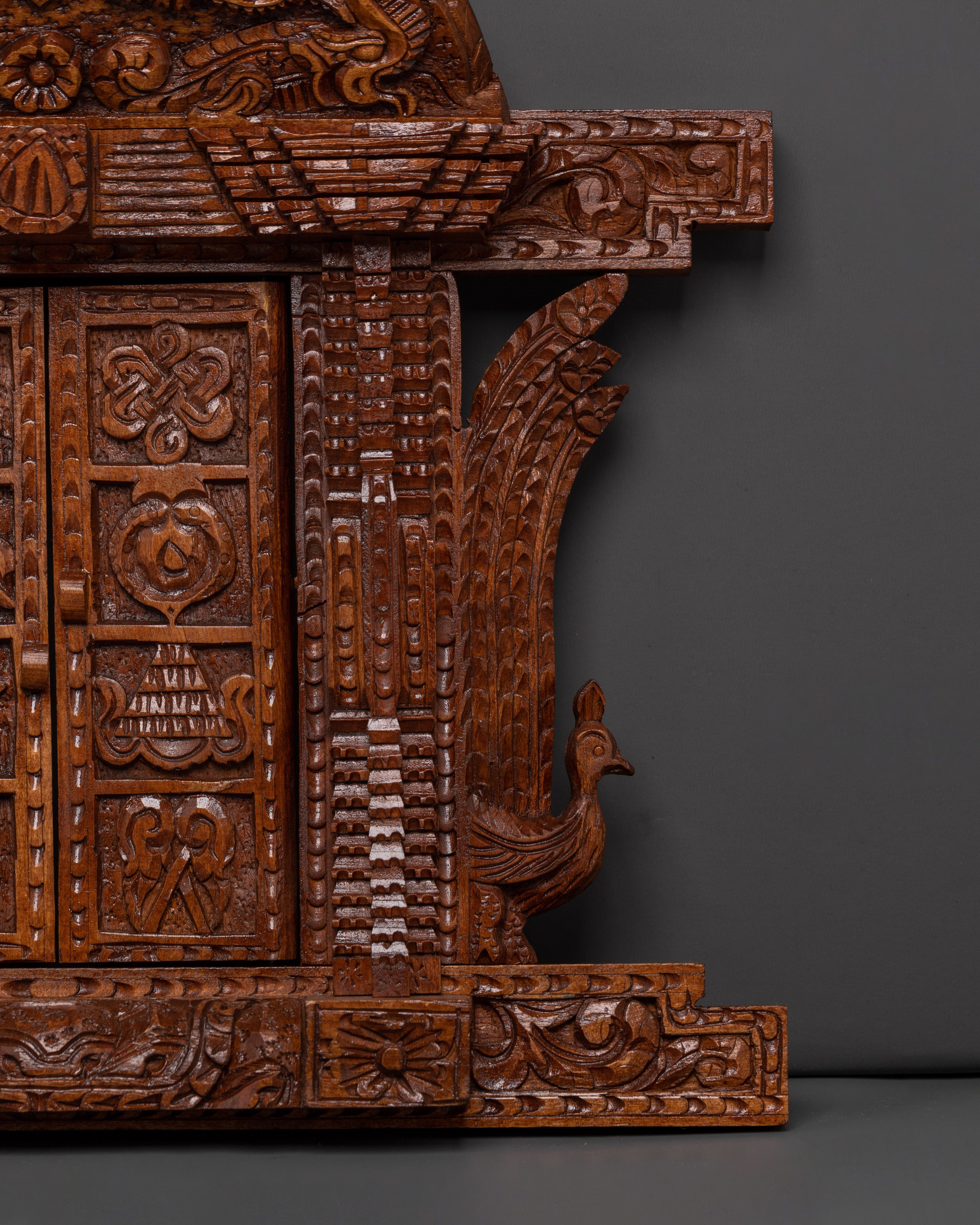 Auspicious Symbols Engraved Wall Hanging – Hand-Carved Wooden Spiritual Decor