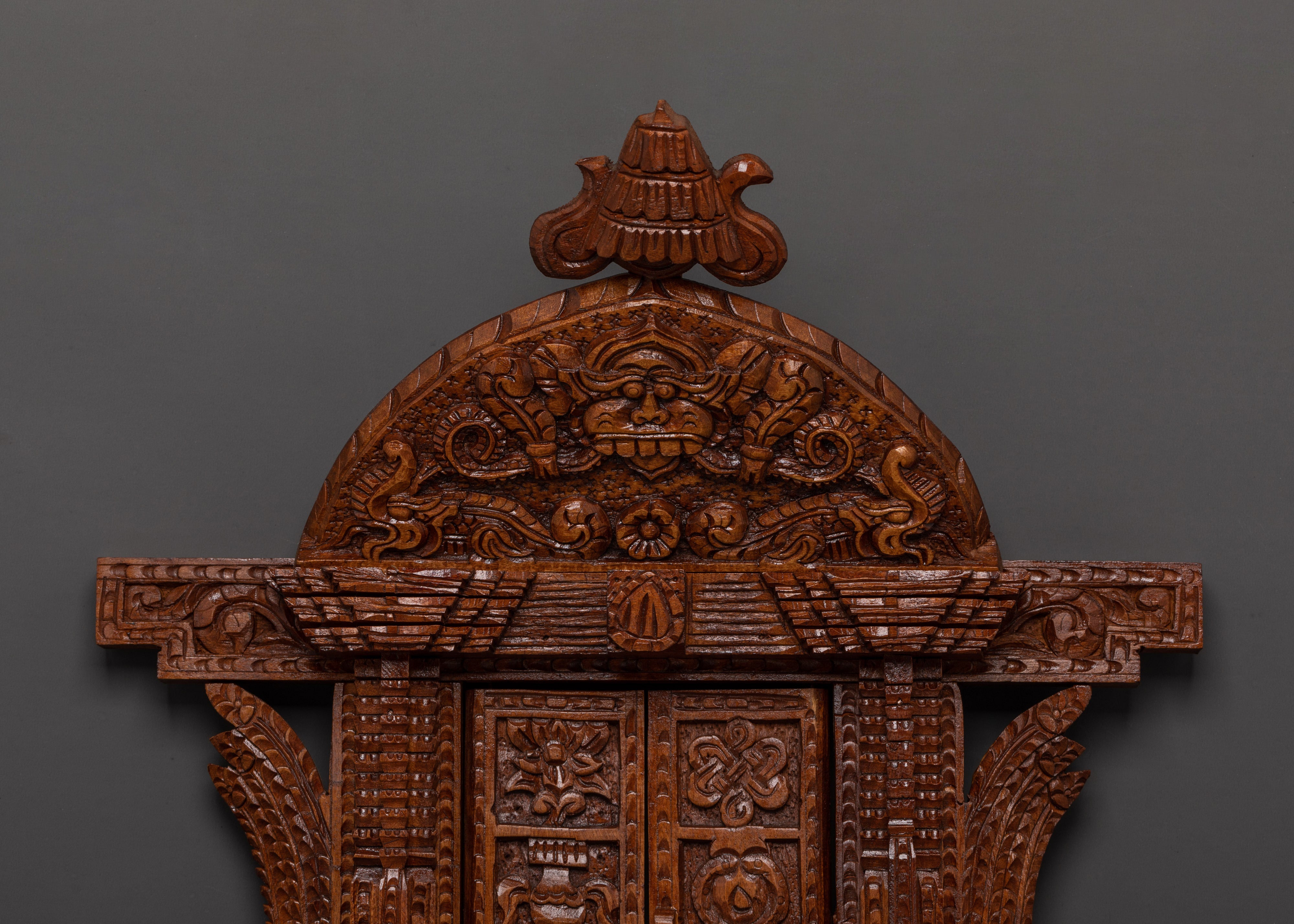 Auspicious Symbols Engraved Wall Hanging – Hand-Carved Wooden Spiritual Decor