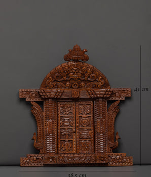 Auspicious Symbols Engraved Wall Hanging – Hand-Carved Wooden Spiritual Decor