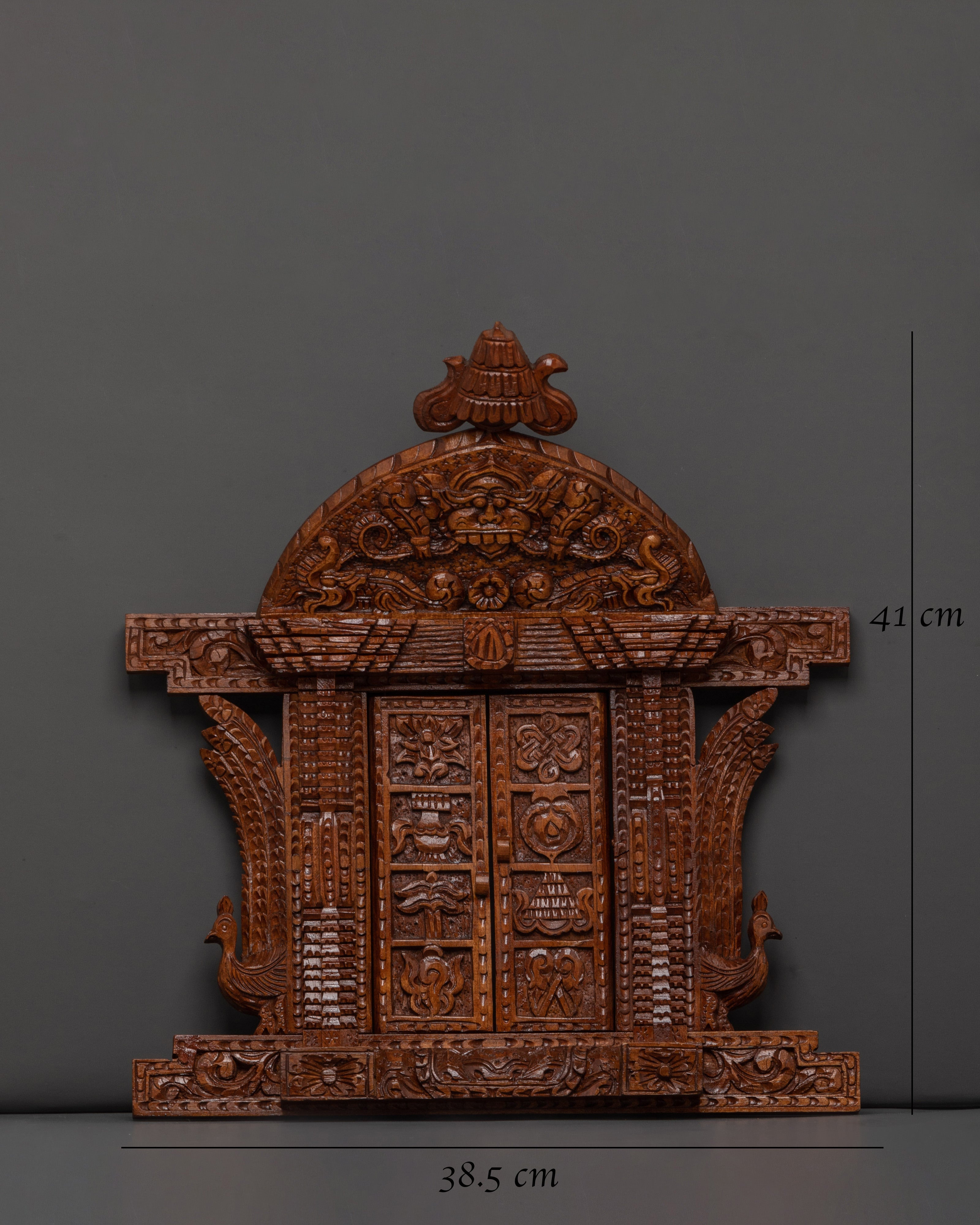 Auspicious Symbols Engraved Wall Hanging – Hand-Carved Wooden Spiritual Decor