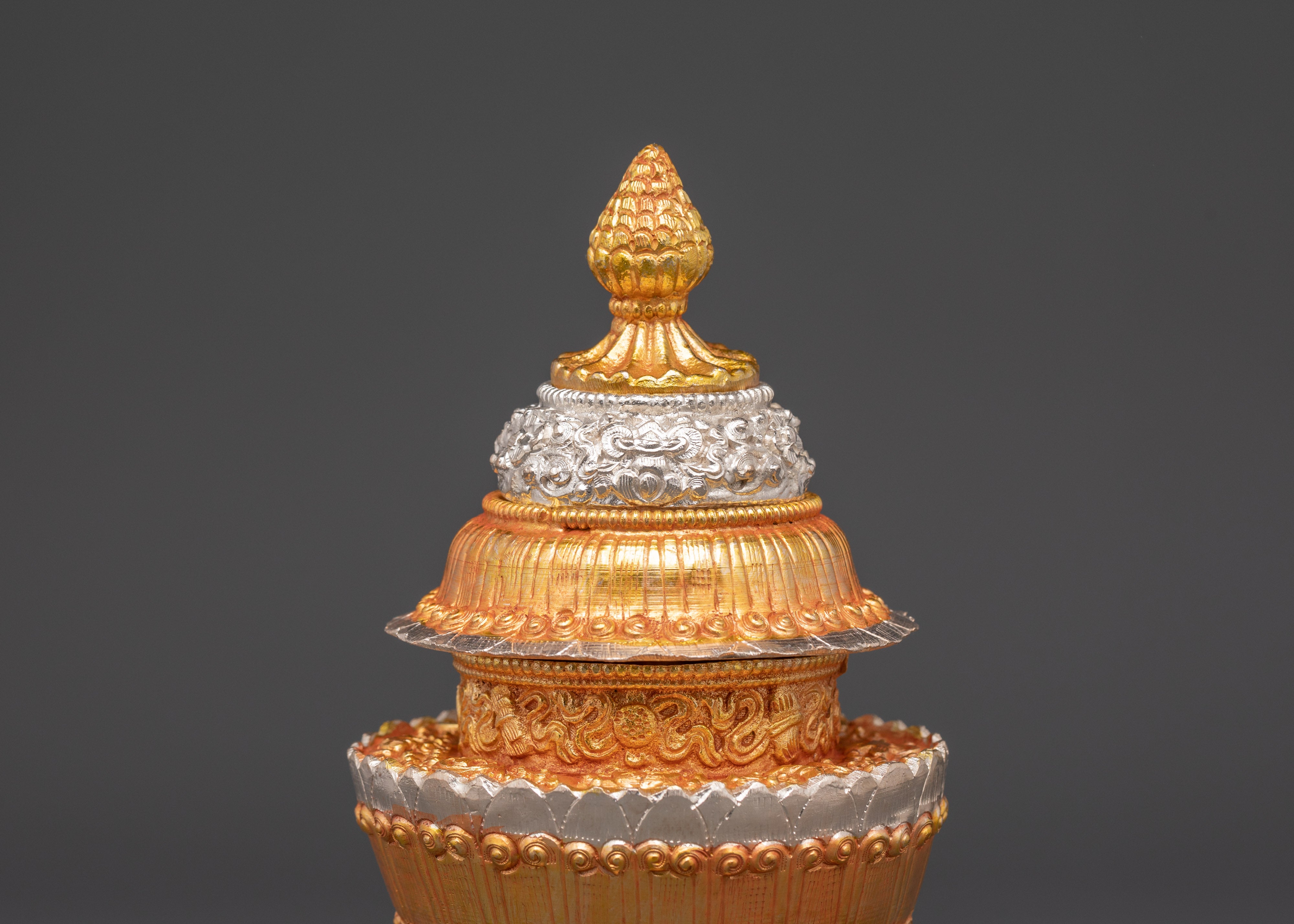 Himalayan Buddhist Ritual Pot | Offering Vessel with Electroplated Gold and Silver