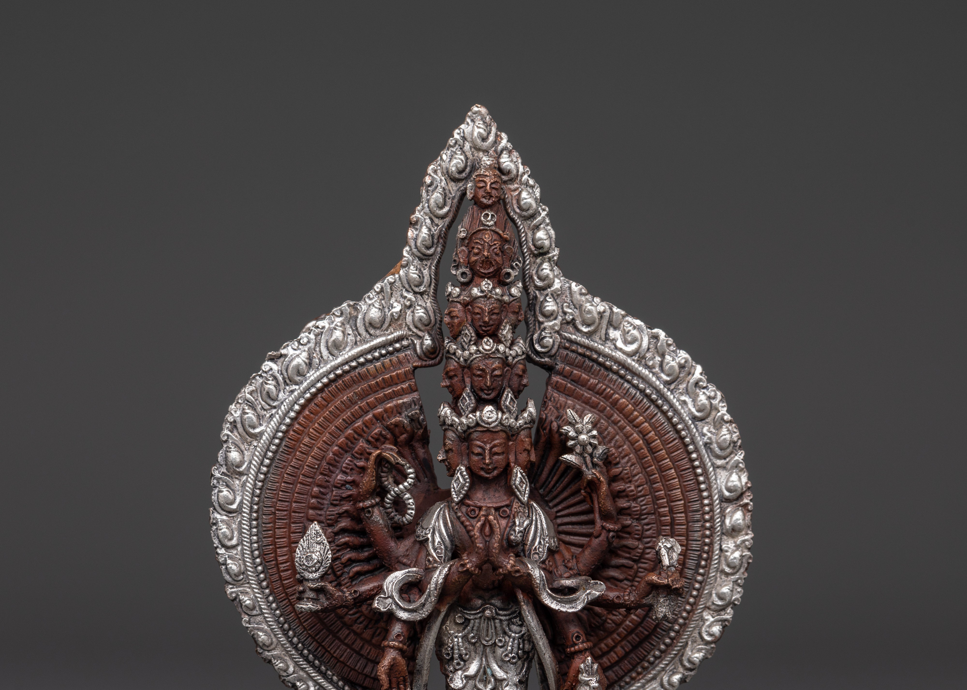 1000 Armed Chenrezig Oxidized Copper Statue | Bodhisattva of Compassion Sculpture