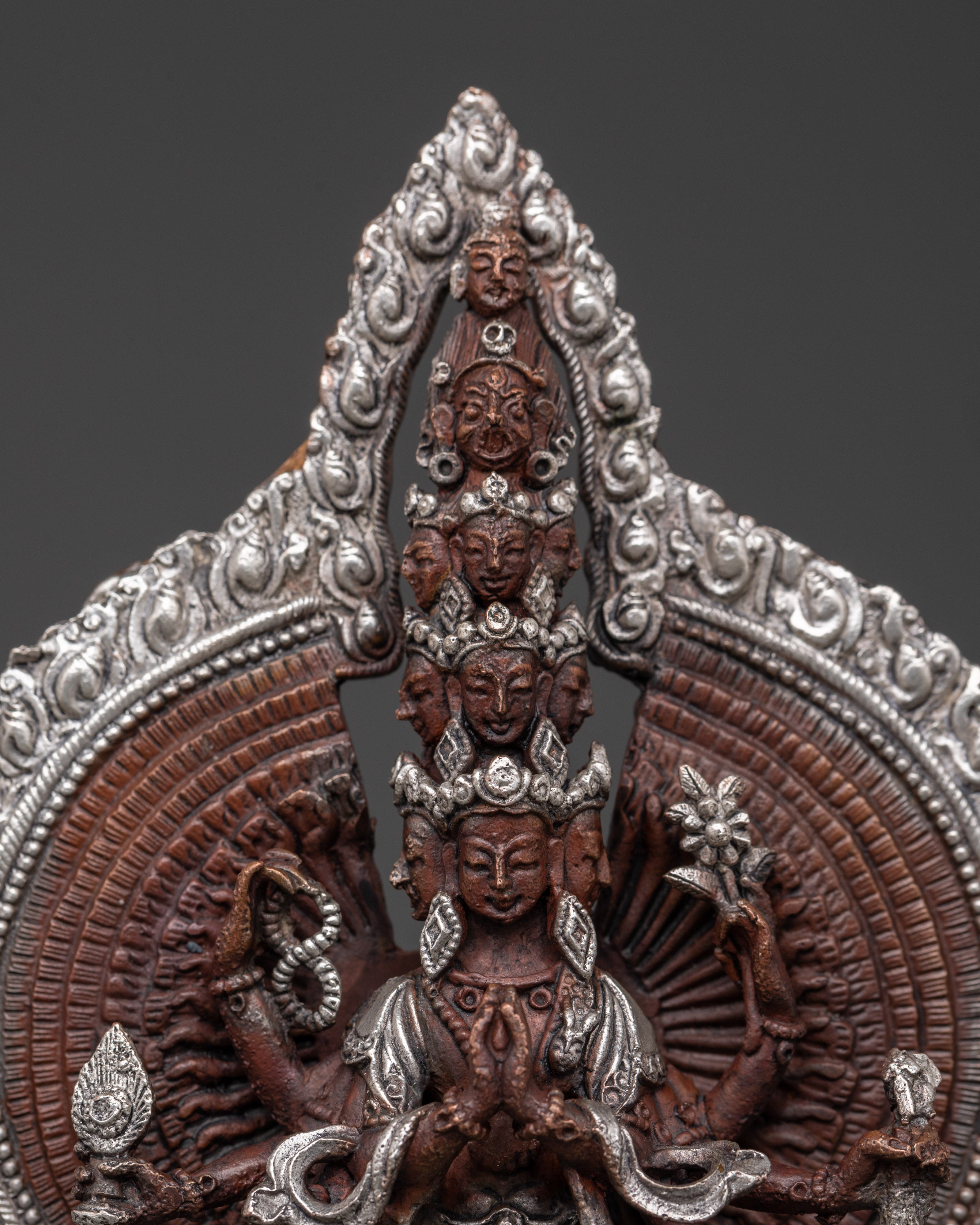 1000 Armed Chenrezig Oxidized Copper Statue | Bodhisattva of Compassion Sculpture
