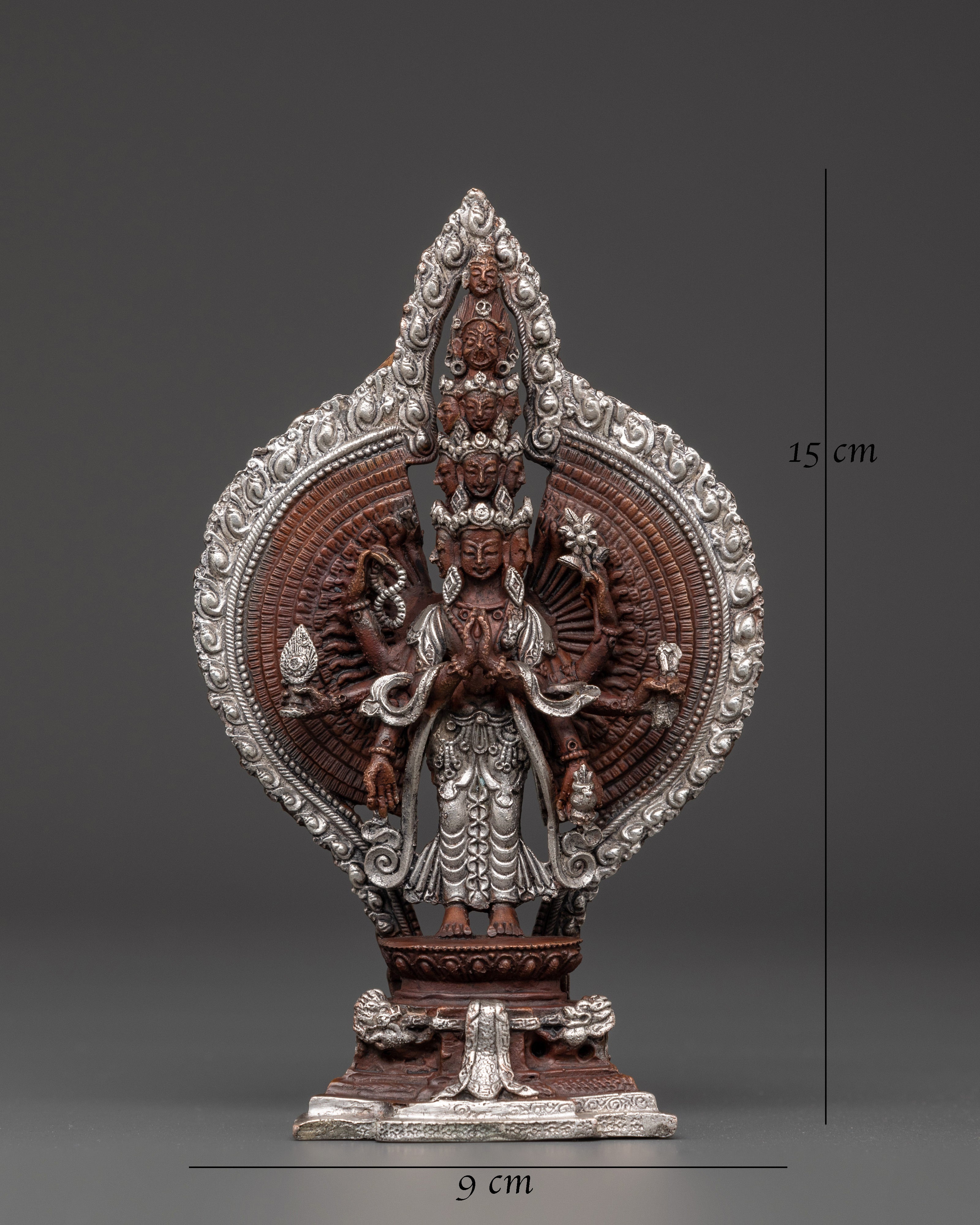 1000 Armed Chenrezig Oxidized Copper Statue | Bodhisattva of Compassion Sculpture