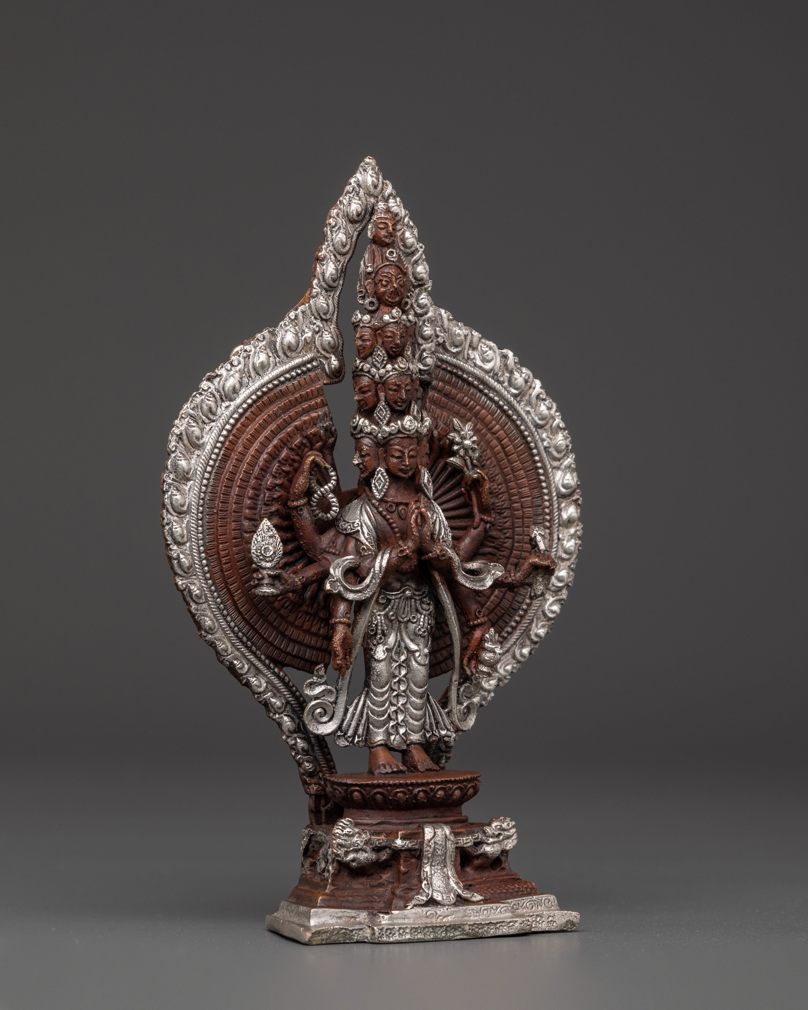 1000 Armed Chenrezig Oxidized Copper Statue | Bodhisattva of Compassion Sculpture