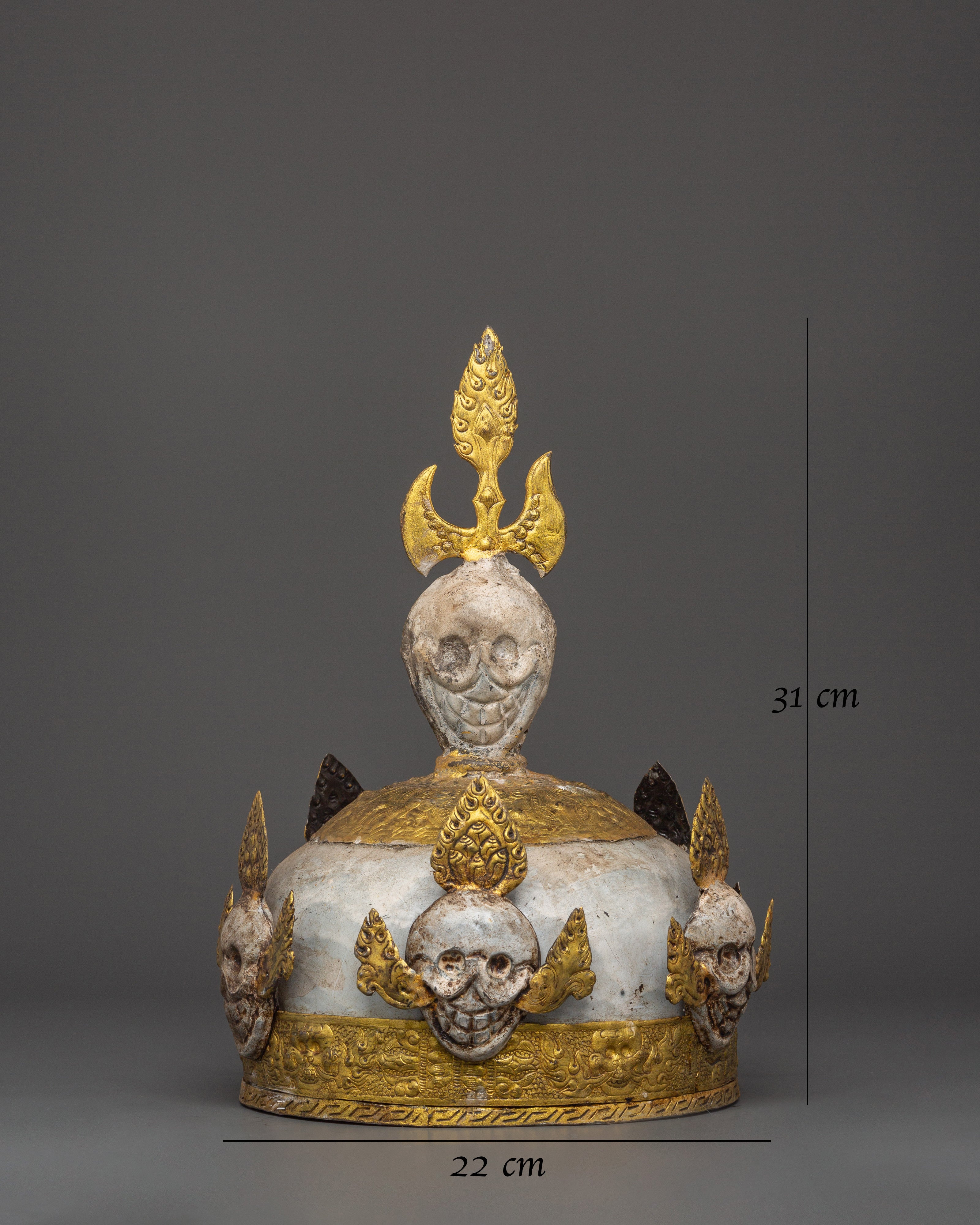 Tibetan Ritual Iron Skull Crown | Tantric Buddhist Sacred Symbol