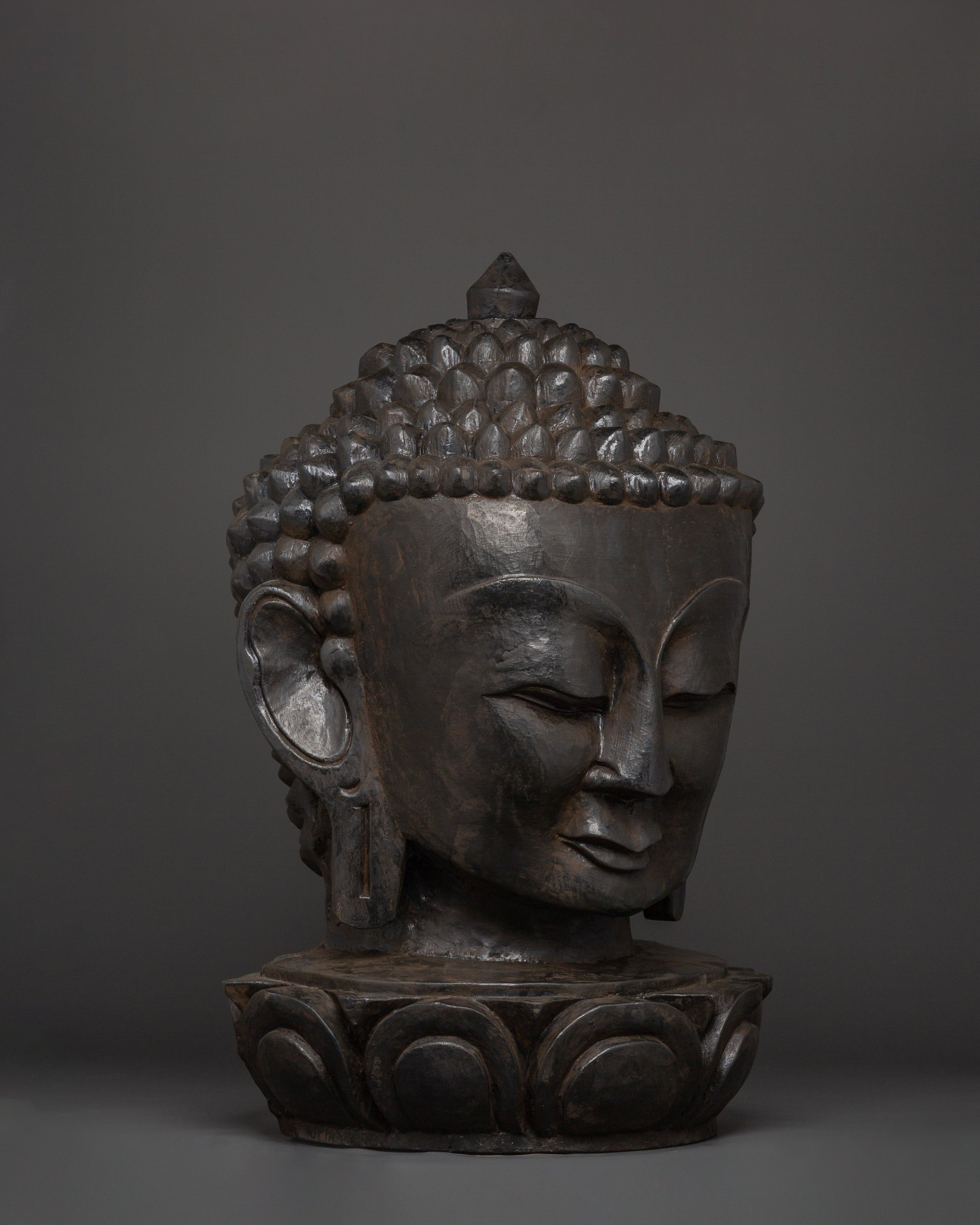 Buddhist Head Sculpture | Handcarved Wooden Buddha Decor