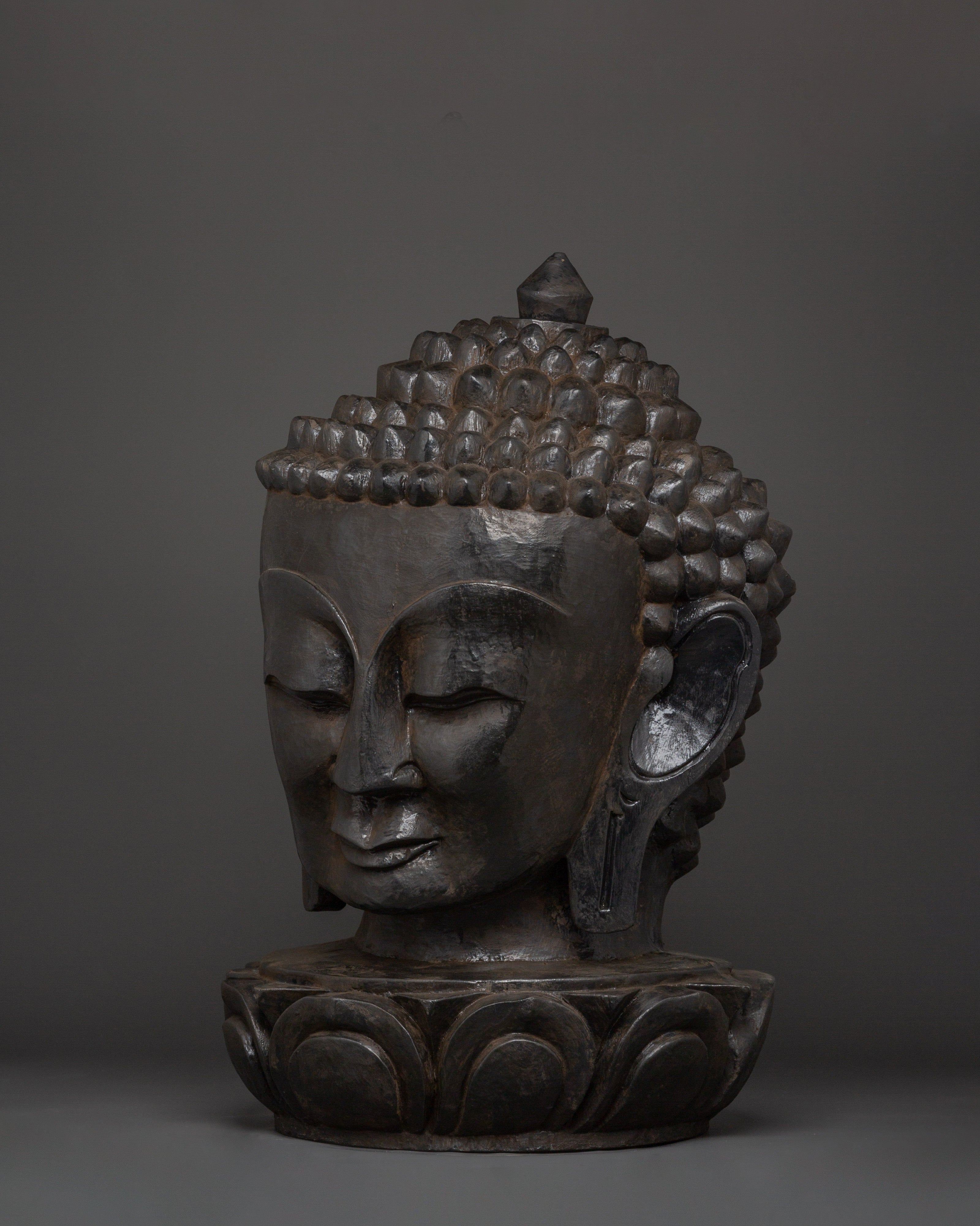 Buddhist Head Sculpture | Handcarved Wooden Buddha Decor