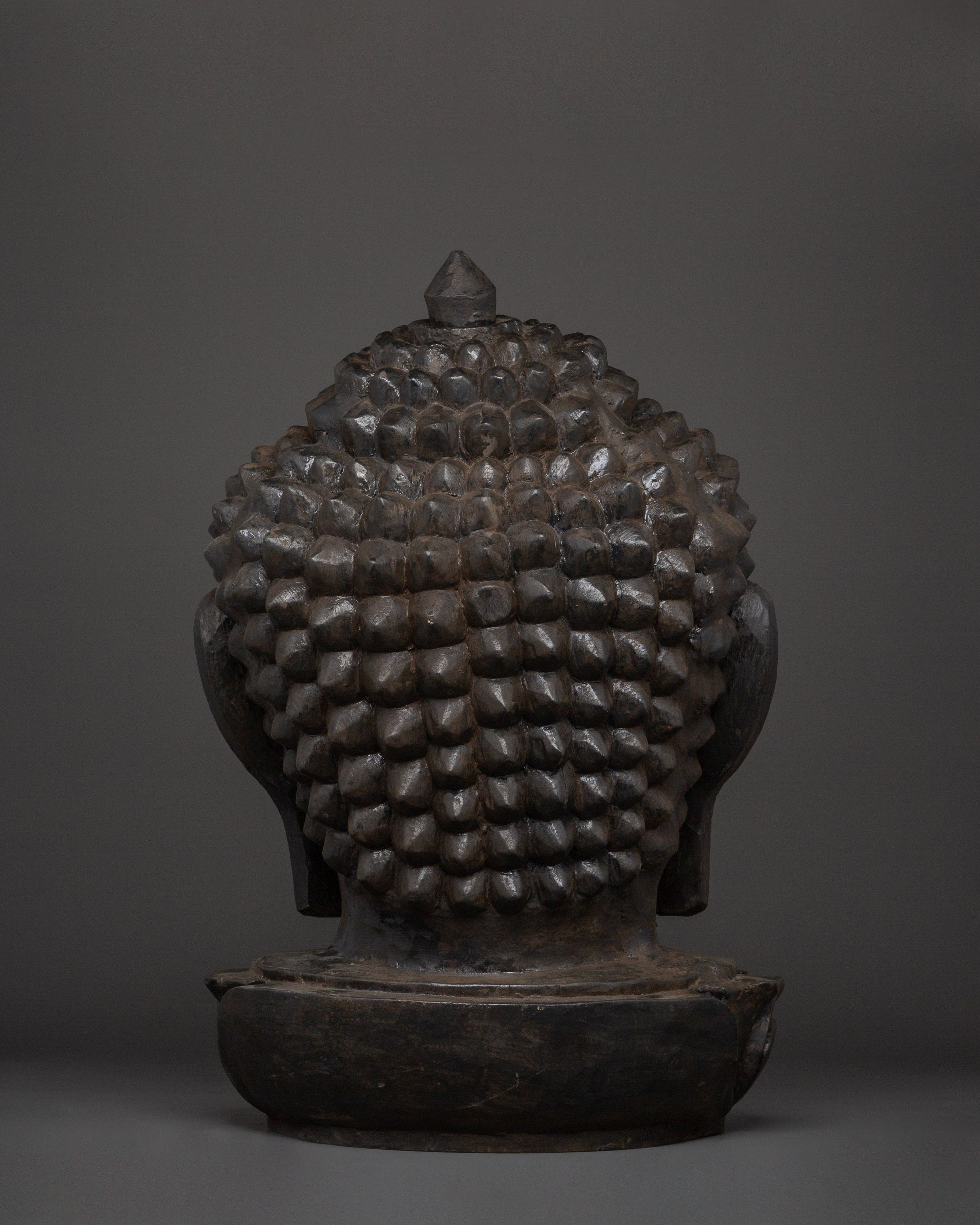 Buddhist Head Sculpture | Handcarved Wooden Buddha Decor
