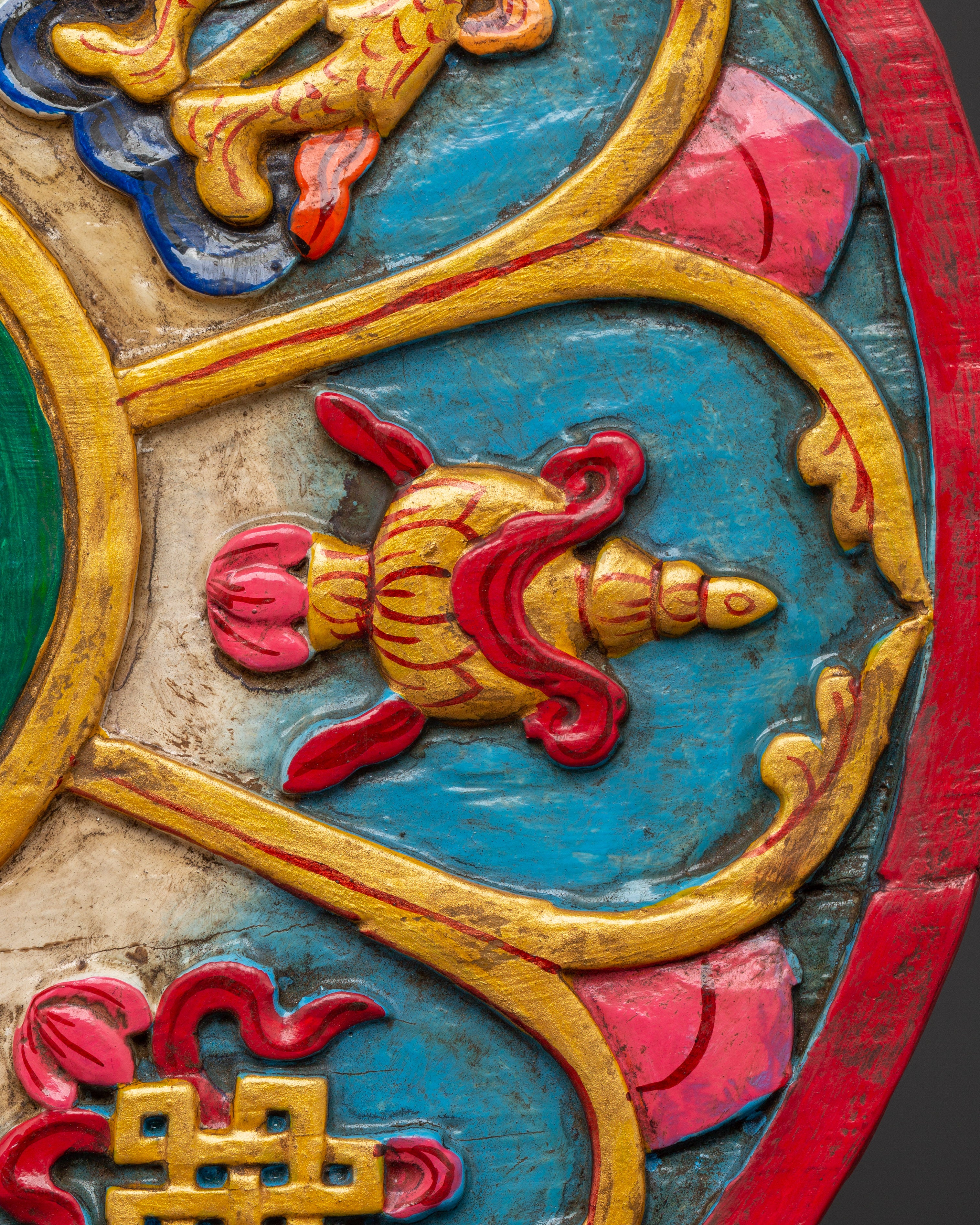 Buddhist Dharma Wheel Wall Hanging | Eight Auspicious Symbols Plaque