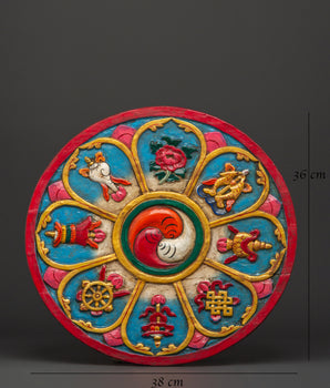 Buddhist Dharma Wheel Wall Hanging | Eight Auspicious Symbols Plaque