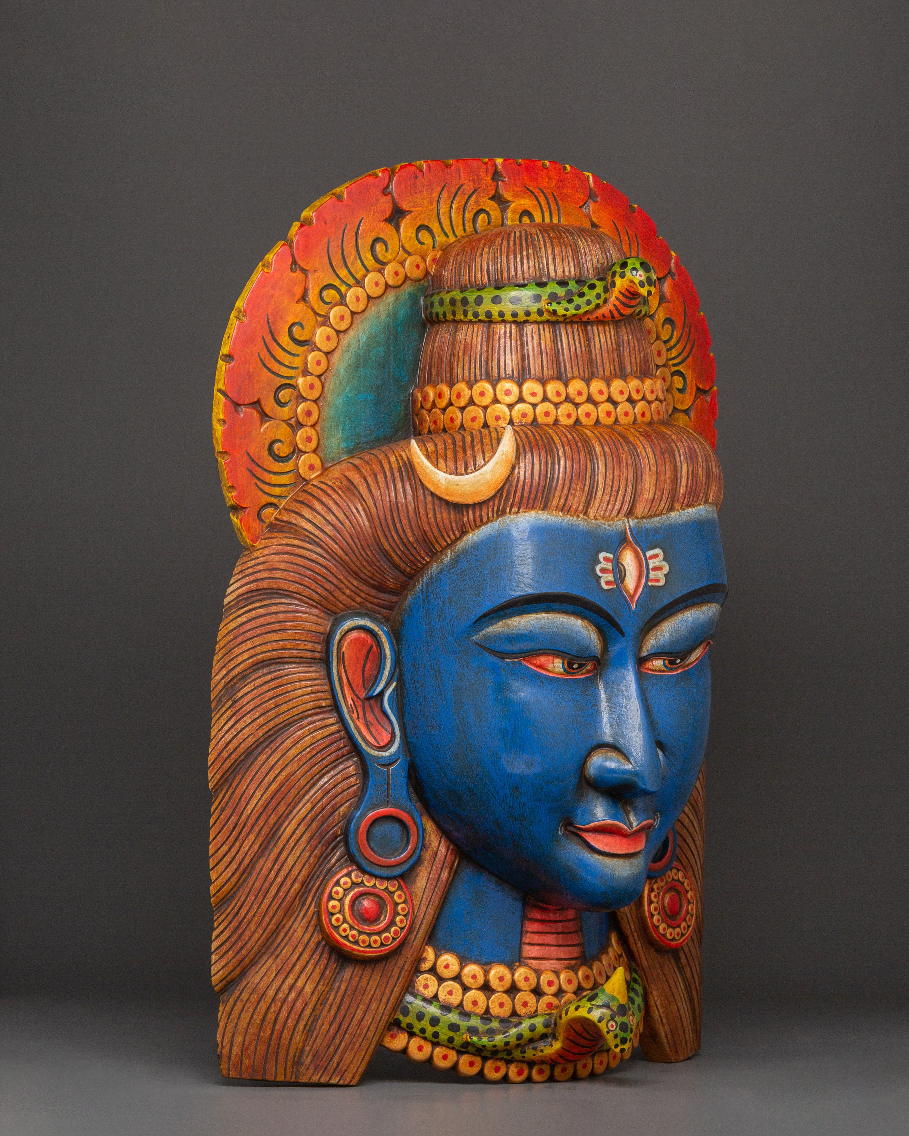 Wooden Mahadev Wall Hanging | Handcarved Lord Shiva Mask Decor