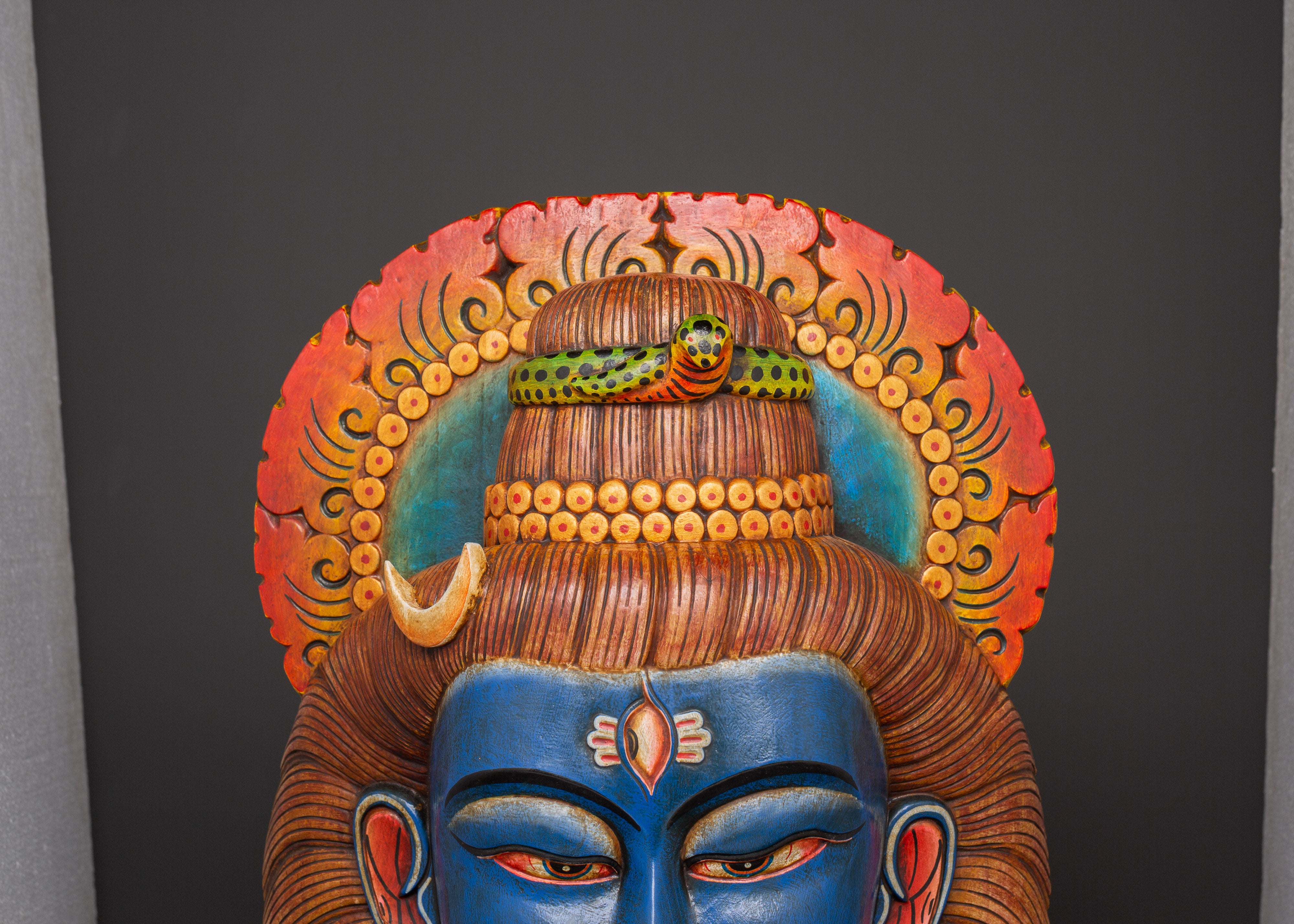 Wooden Mahadev Wall Hanging | Handcarved Lord Shiva Mask Decor