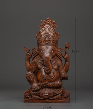 Handcrafted Wooden Ganesha Statue | Indian Elephant God Carving
