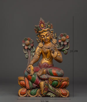 Handcrafted Tibetan Green Tara Statue | Spiritual Buddhist Goddess Figurine