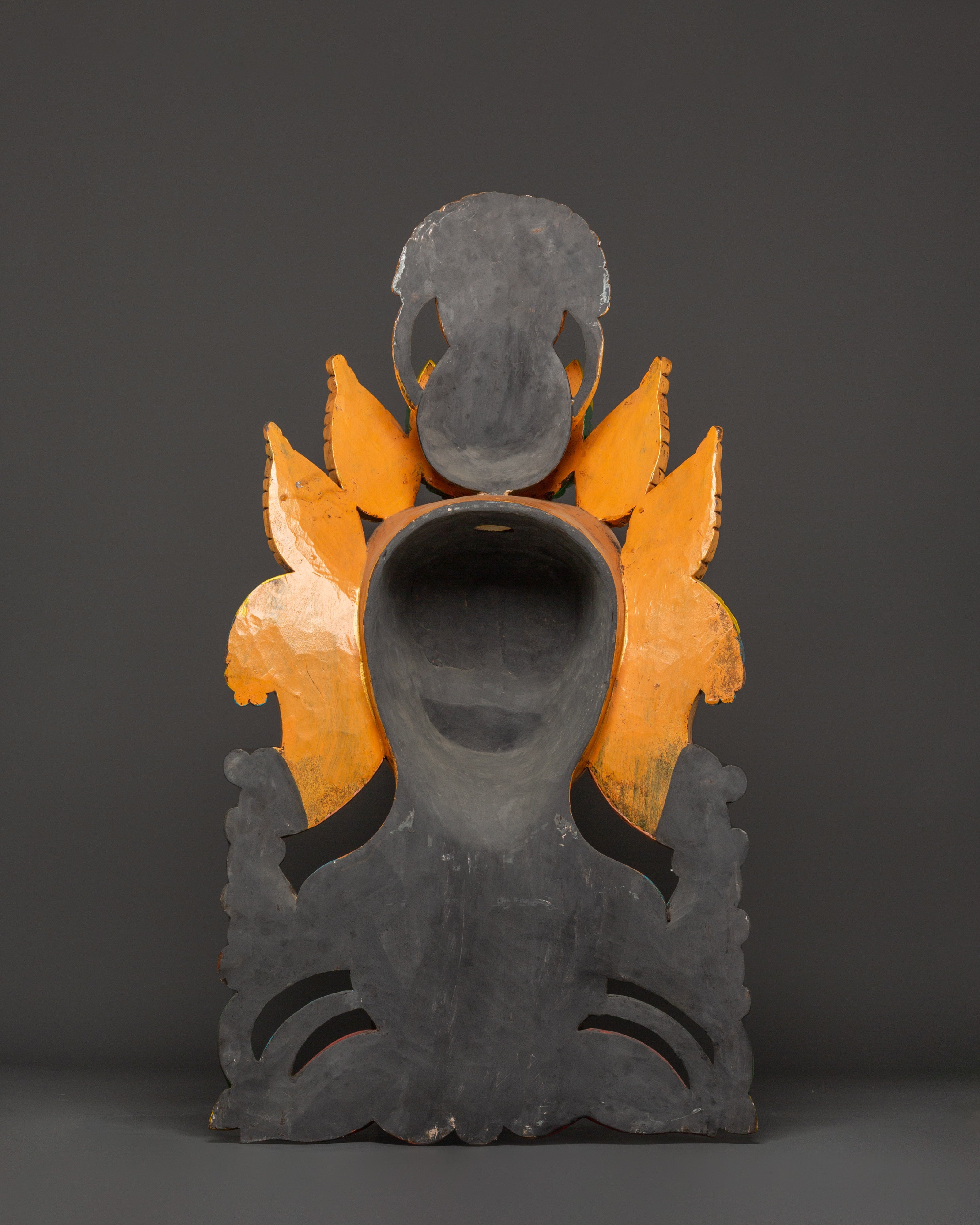 Tantric Ganesha Wall Mask in Carved Wood | Colorful Ganesh Decor for Altar