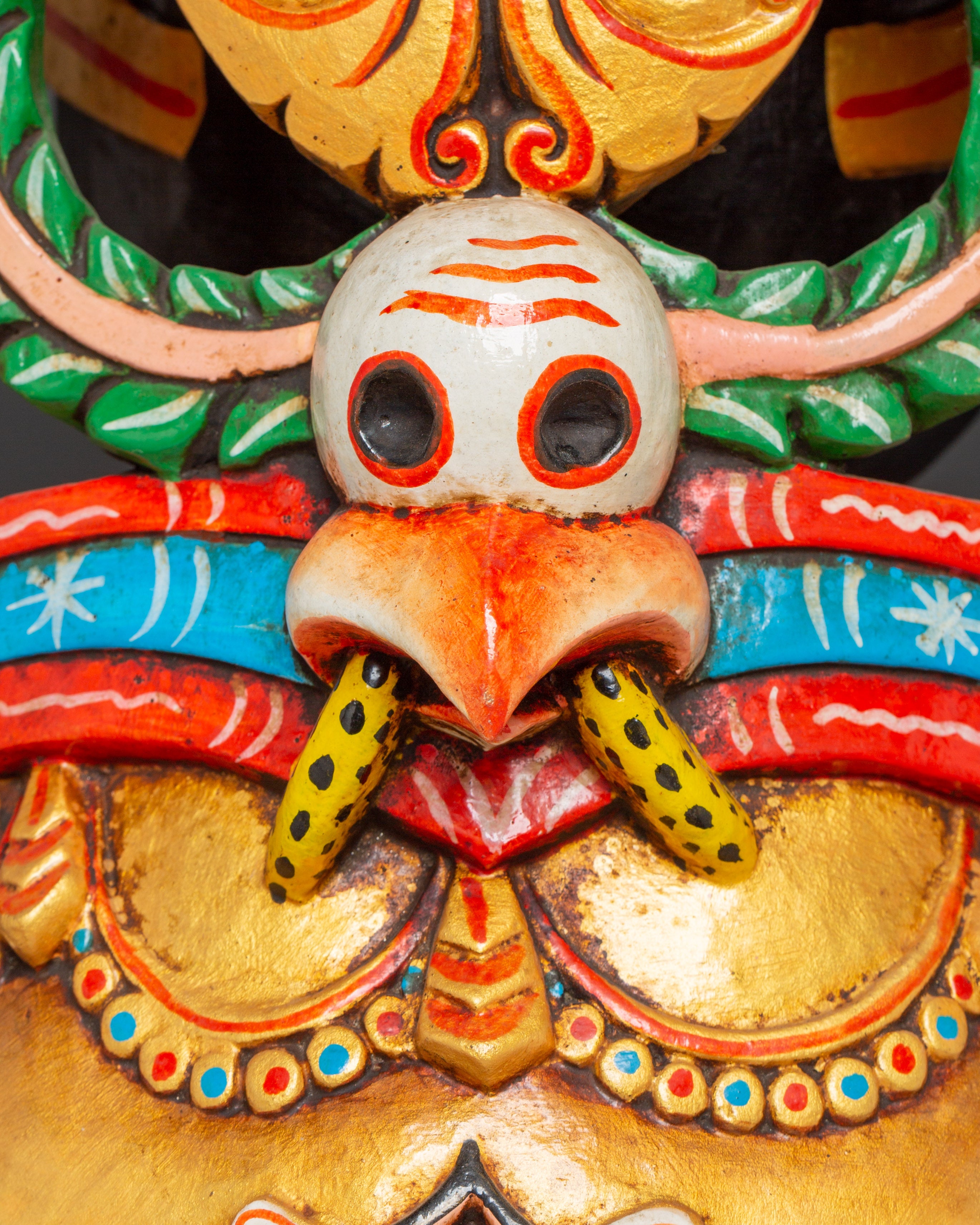 Tantric Ganesha Wall Mask in Carved Wood | Colorful Ganesh Decor for Altar
