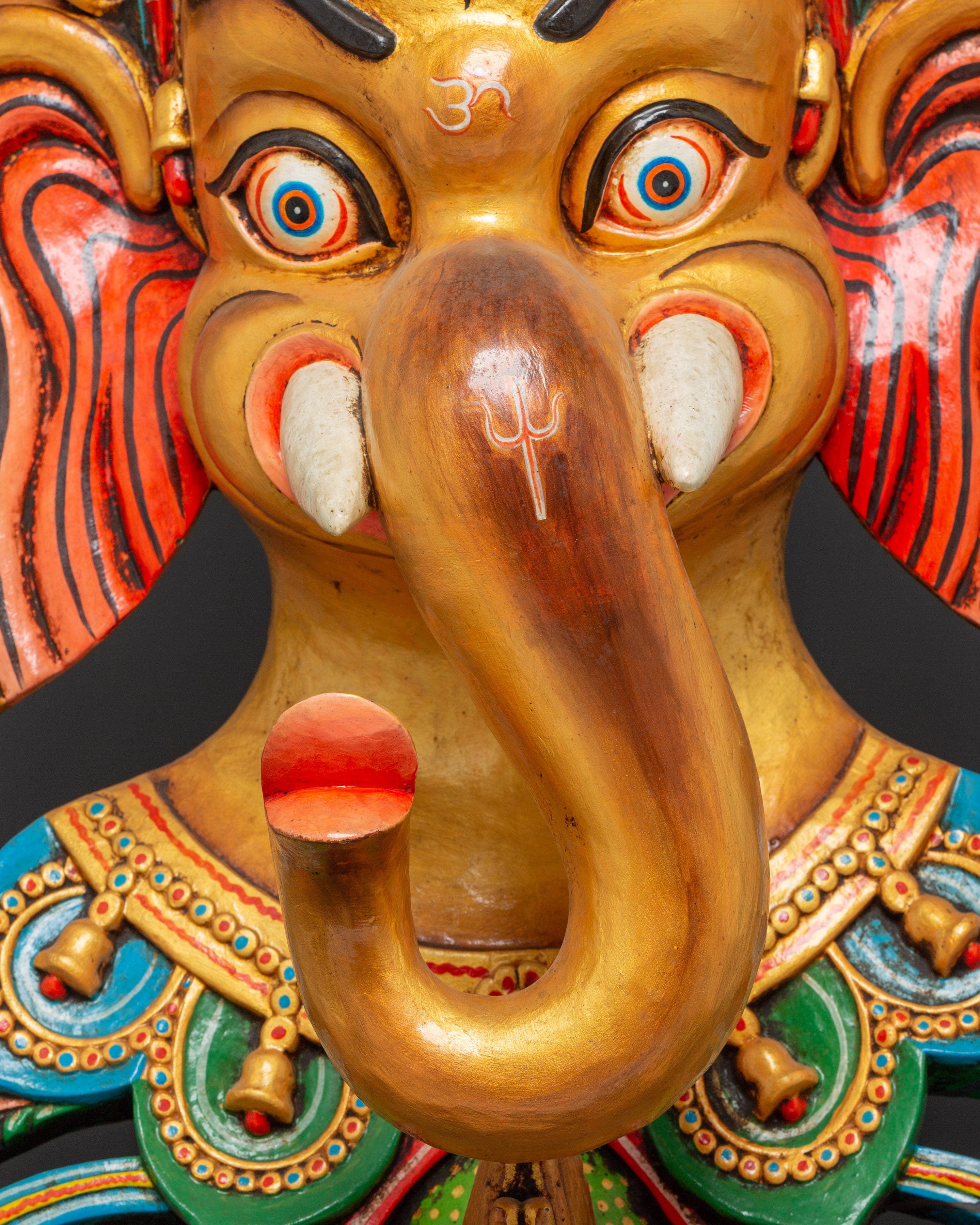 Tantric Ganesha Wall Mask in Carved Wood | Colorful Ganesh Decor for Altar