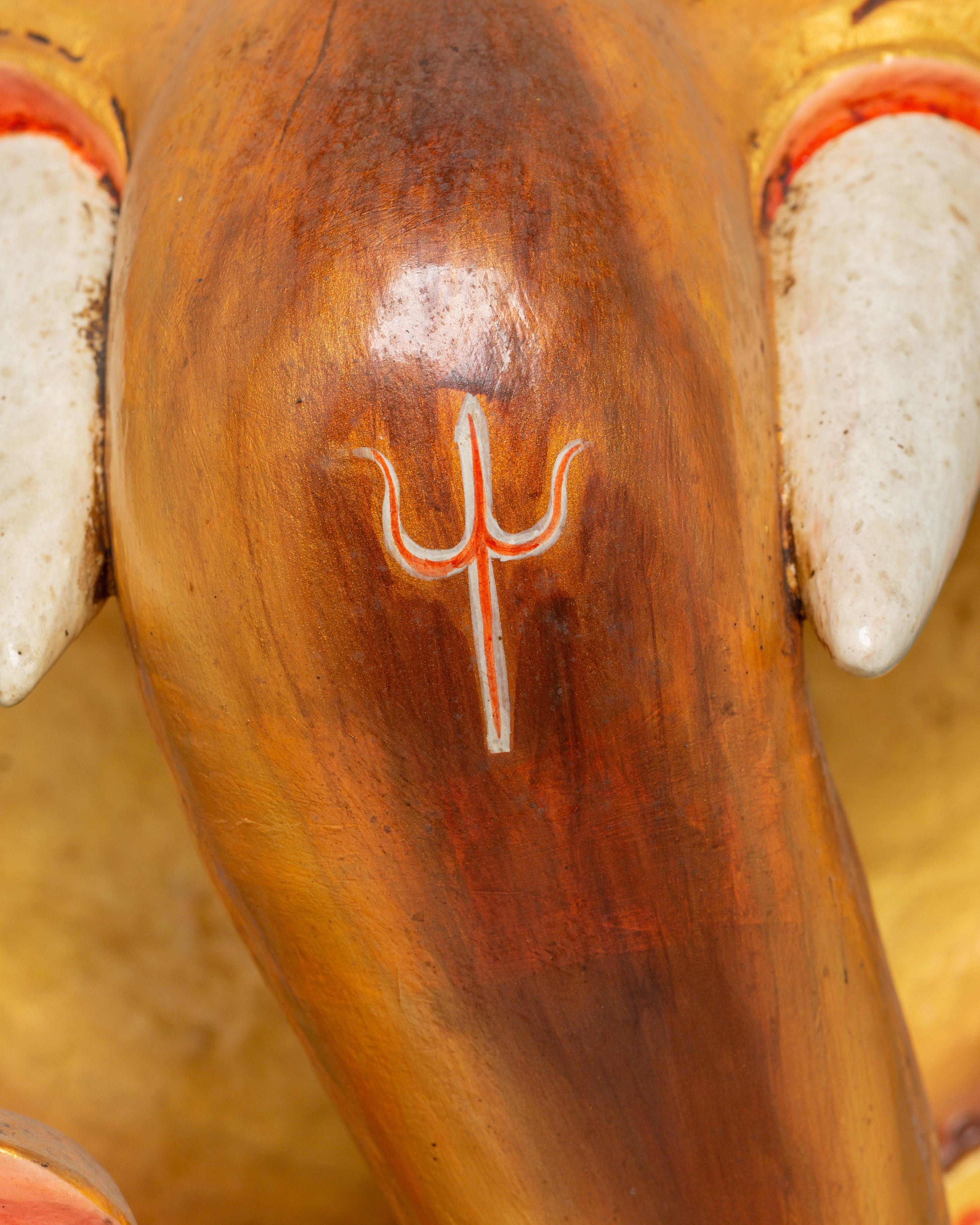 Tantric Ganesha Wall Mask in Carved Wood | Colorful Ganesh Decor for Altar