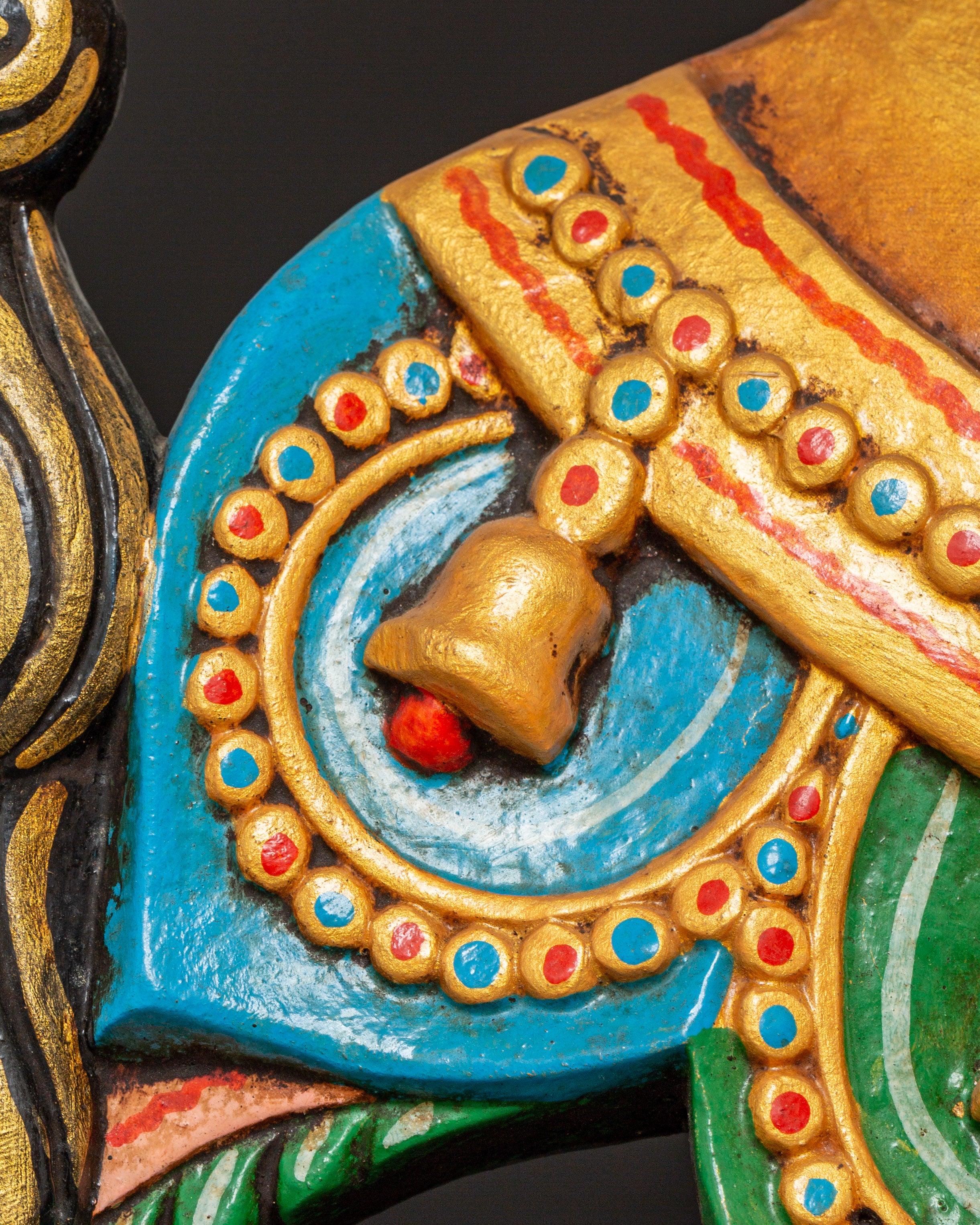Tantric Ganesha Wall Mask in Carved Wood | Colorful Ganesh Decor for Altar