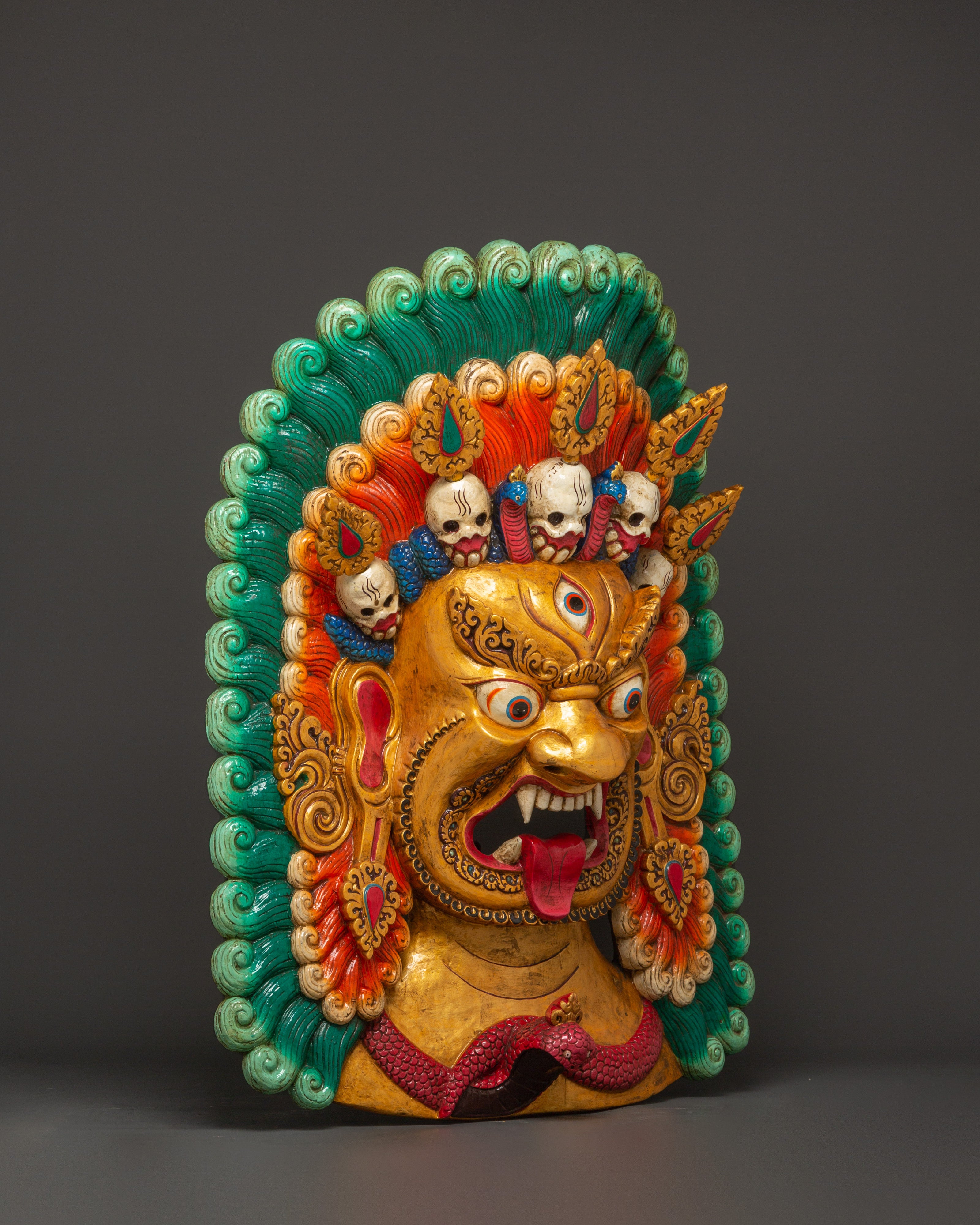 Vajrakilaya Wall Hanging Mask in Hand-Carved Wood | Wrathful Deity Decor