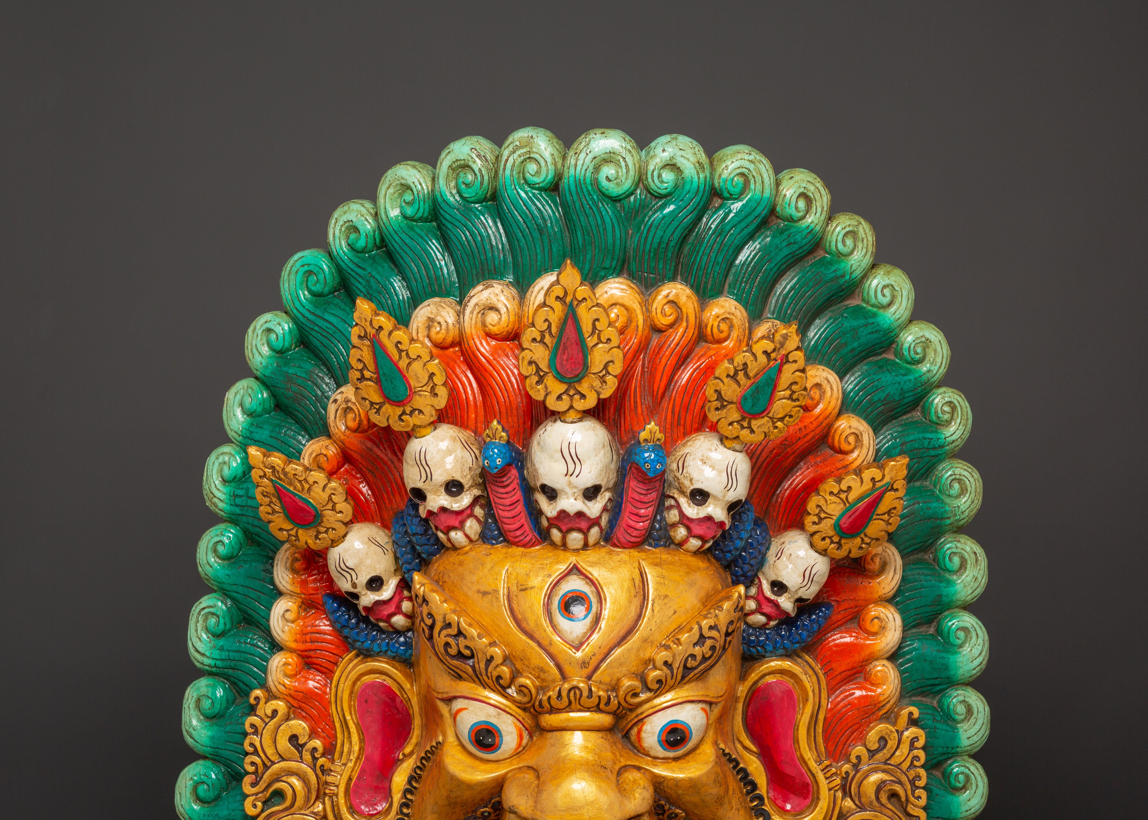 Vajrakilaya Wall Hanging Mask in Hand-Carved Wood | Wrathful Deity Decor