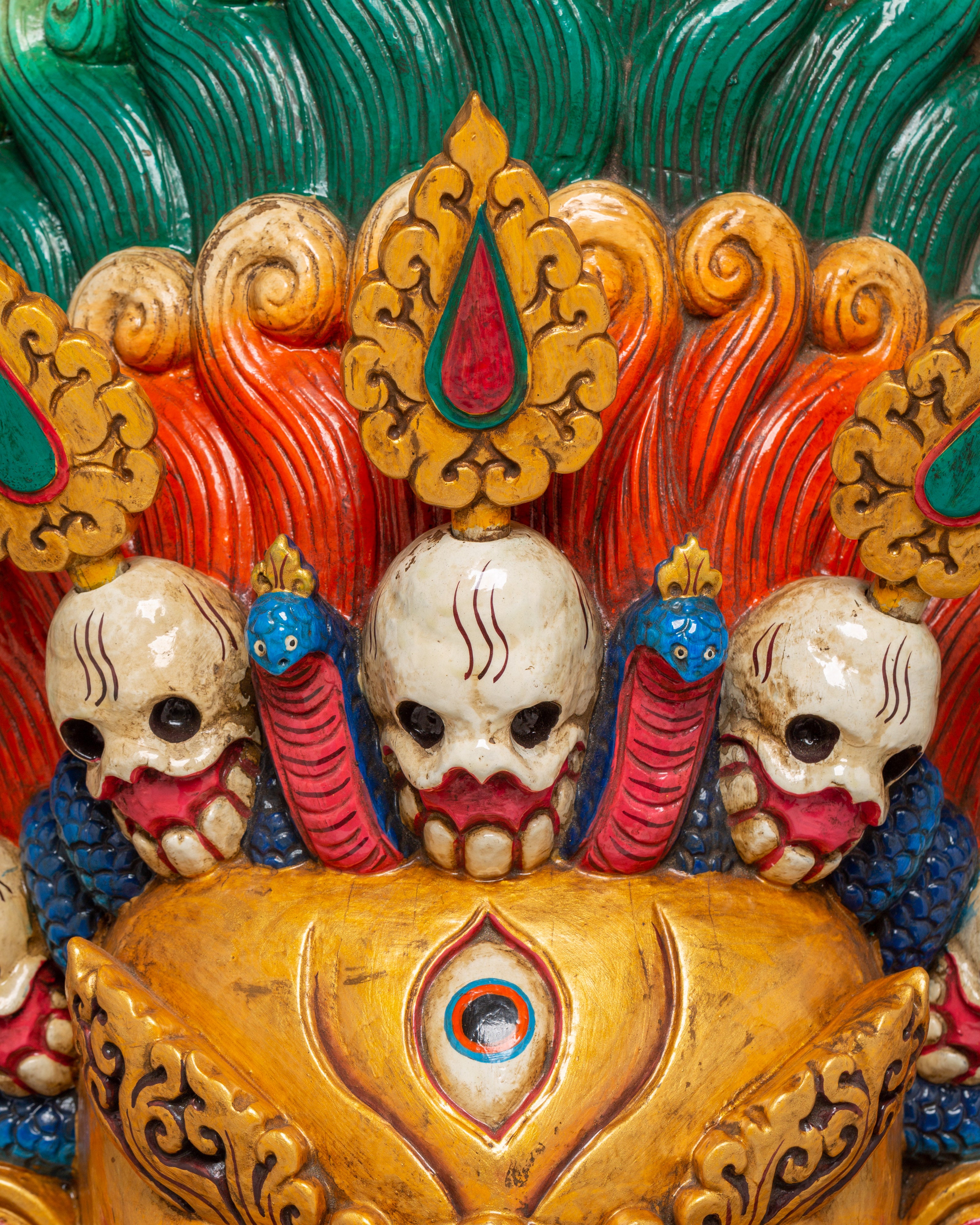 Vajrakilaya Wall Hanging Mask in Hand-Carved Wood | Wrathful Deity Decor
