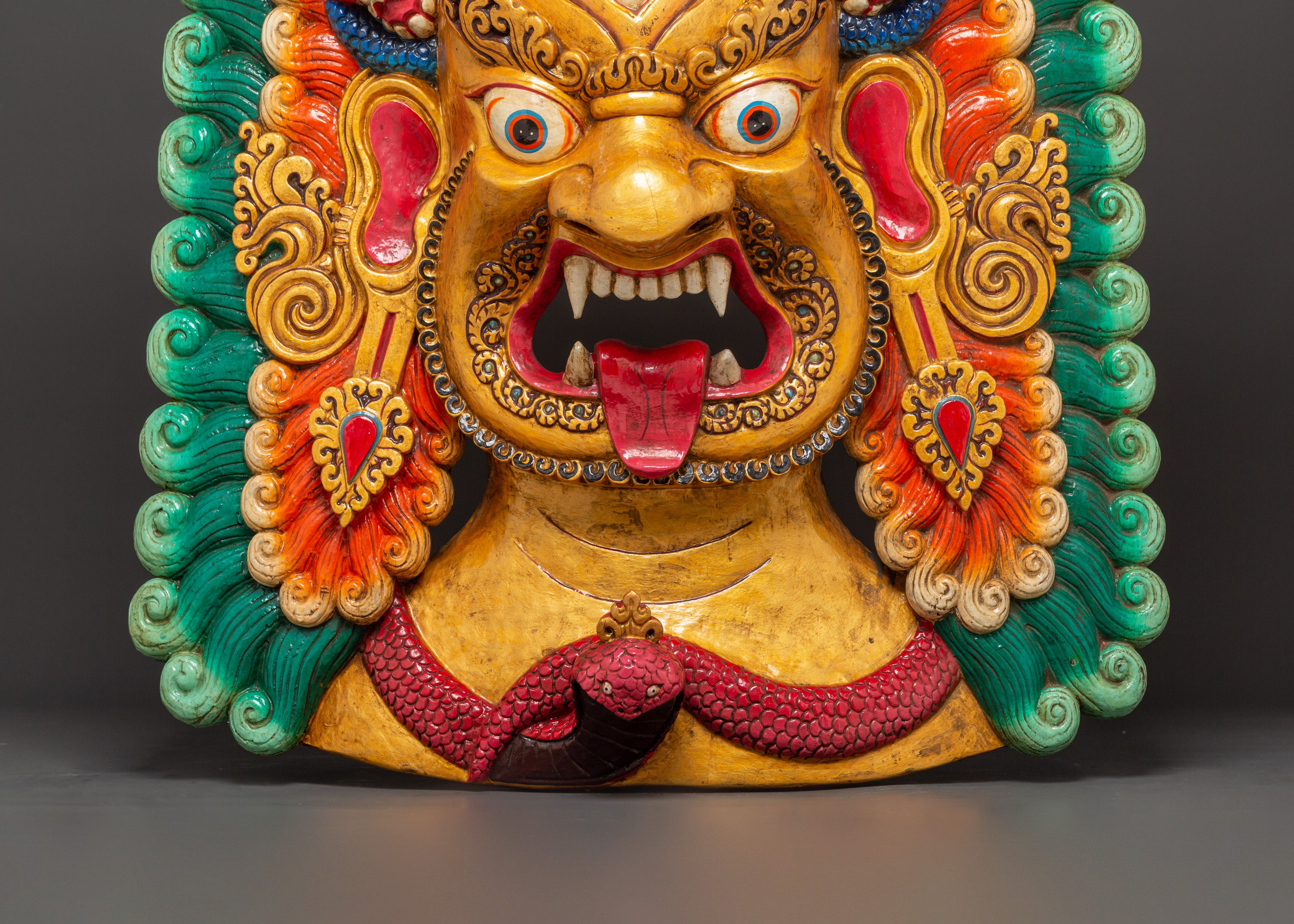 Vajrakilaya Wall Hanging Mask in Hand-Carved Wood | Wrathful Deity Decor