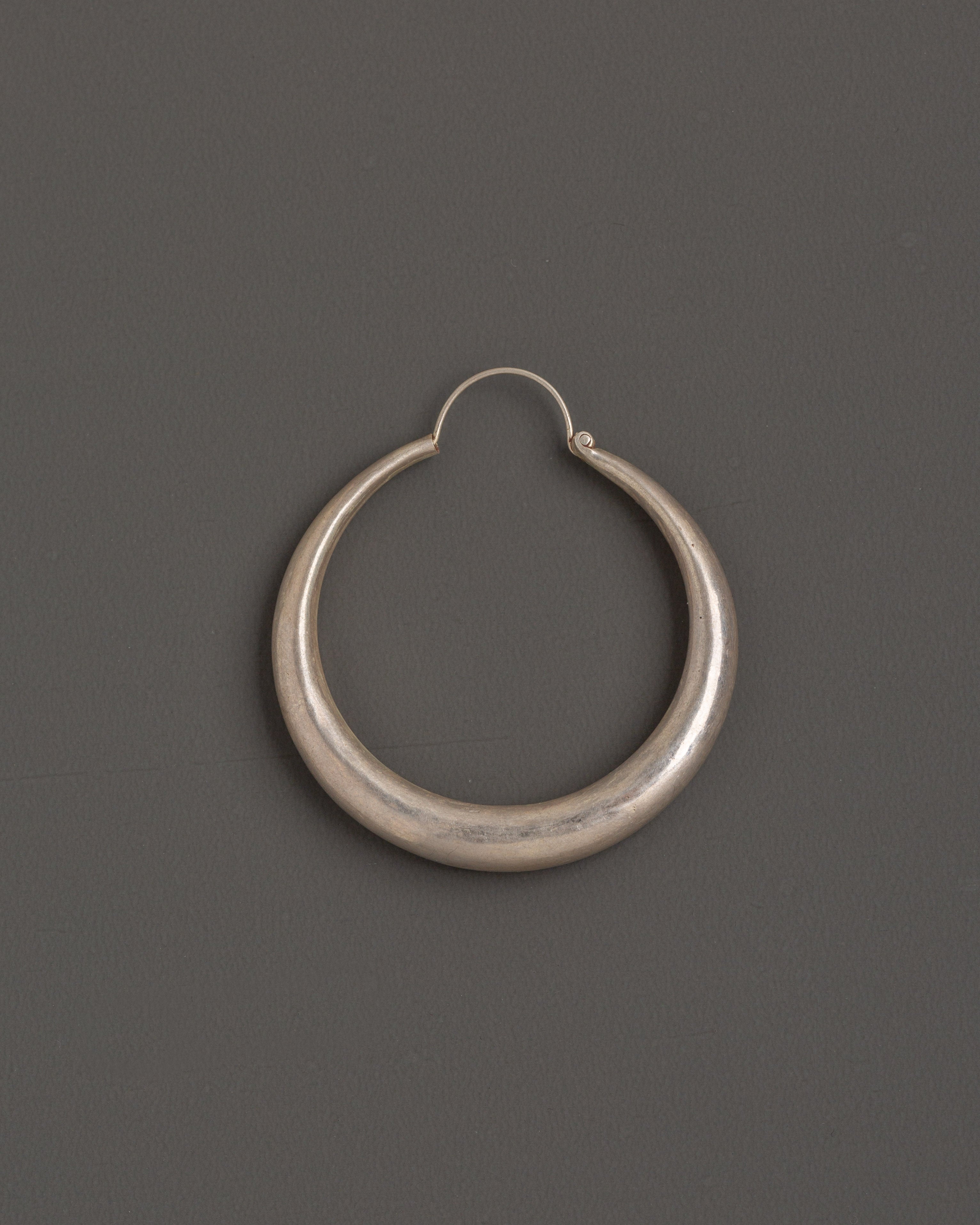 Tibetan Crescent Hoop Earrings | Silver Tribal Earrings