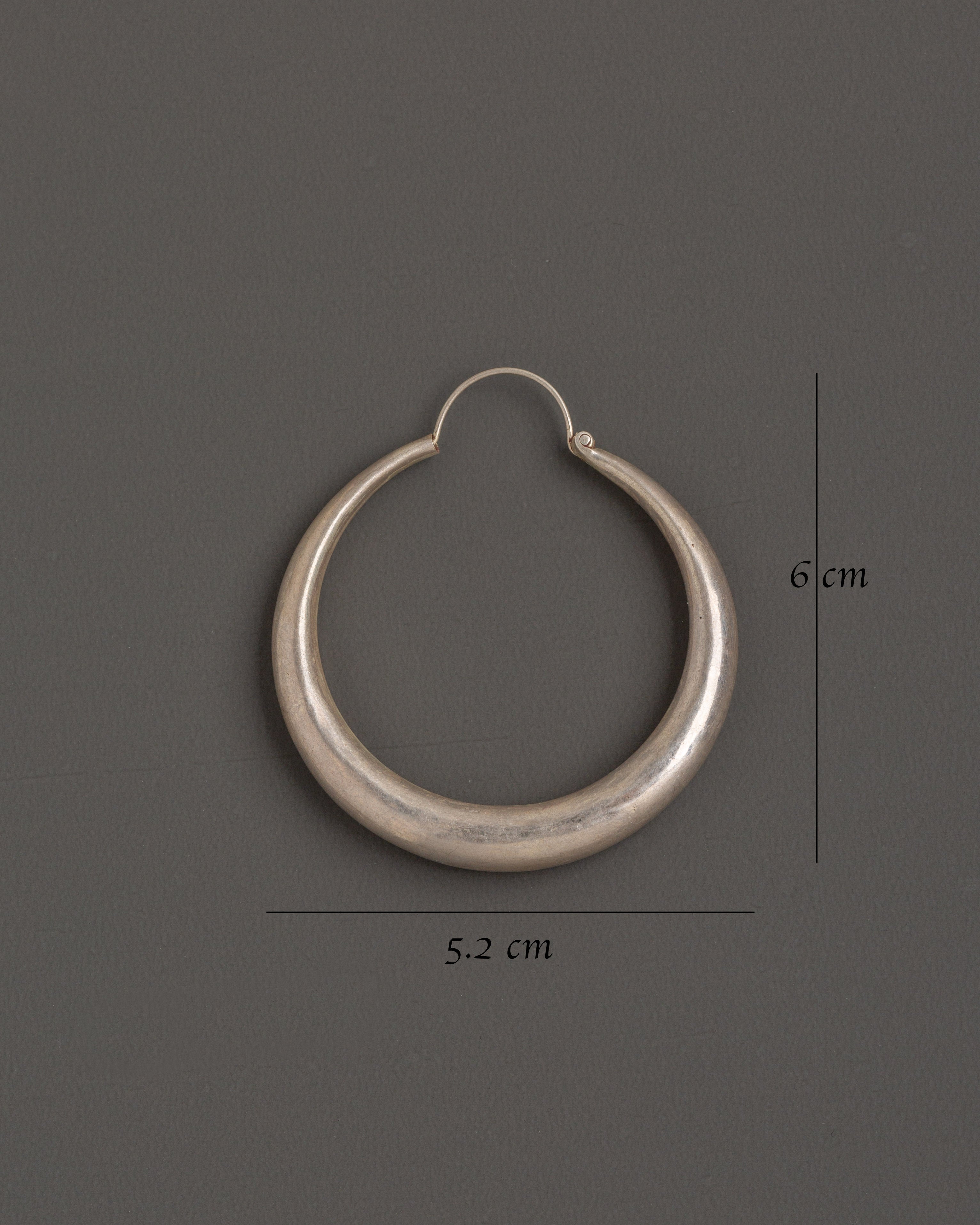 Tibetan Crescent Hoop Earrings | Silver Tribal Earrings