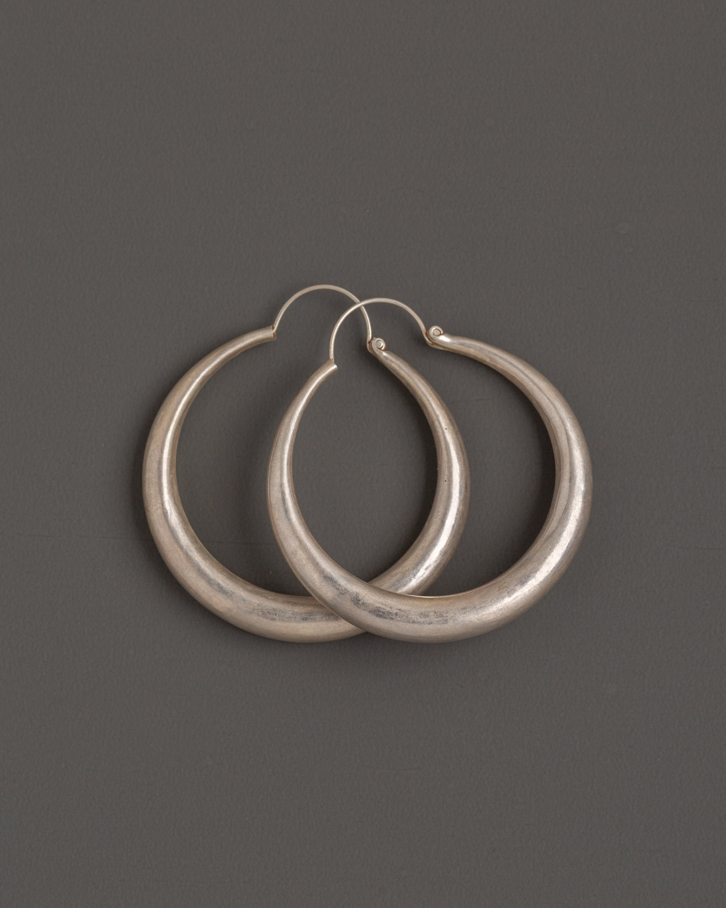Tibetan Crescent Hoop Earrings | Silver Tribal Earrings
