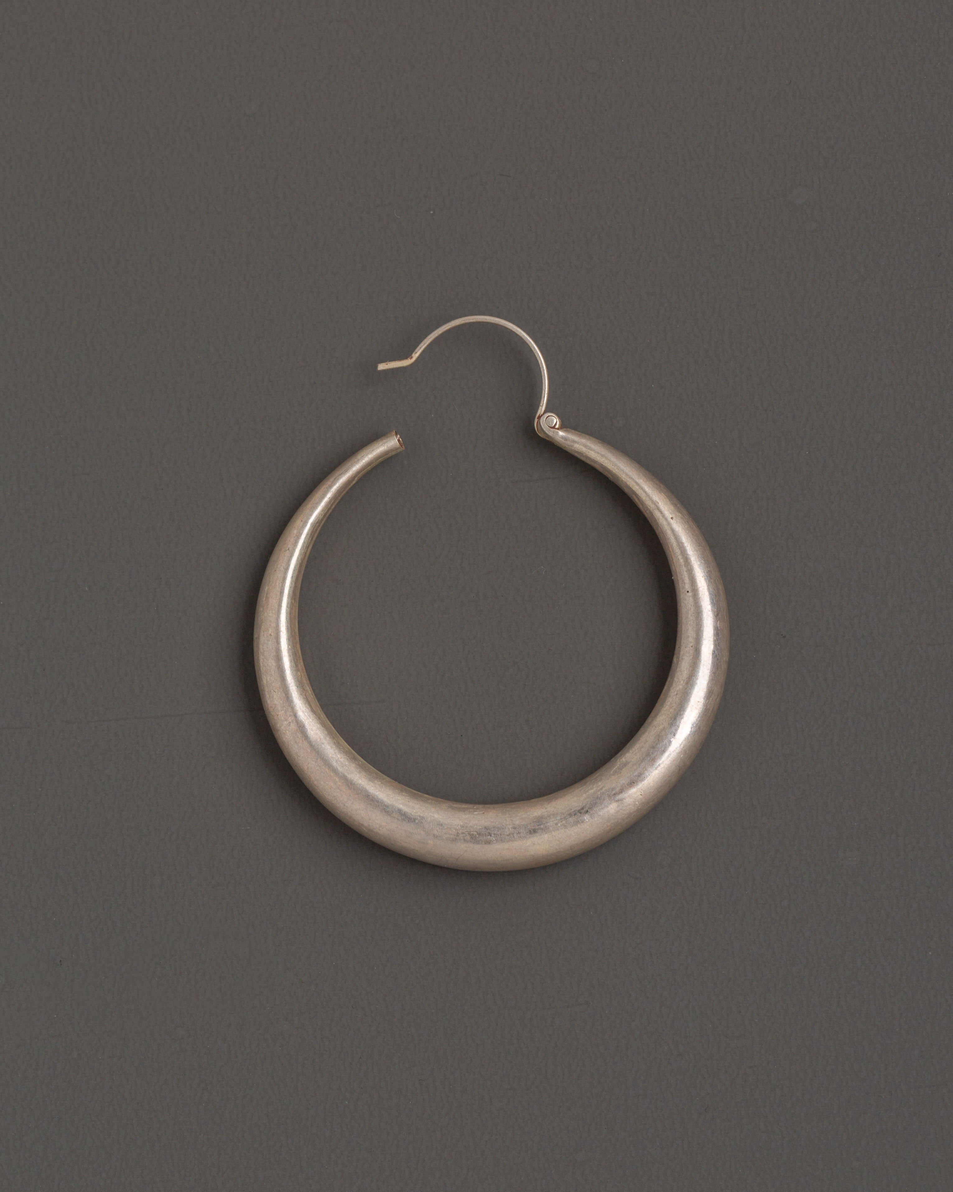 Tibetan Crescent Hoop Earrings | Silver Tribal Earrings