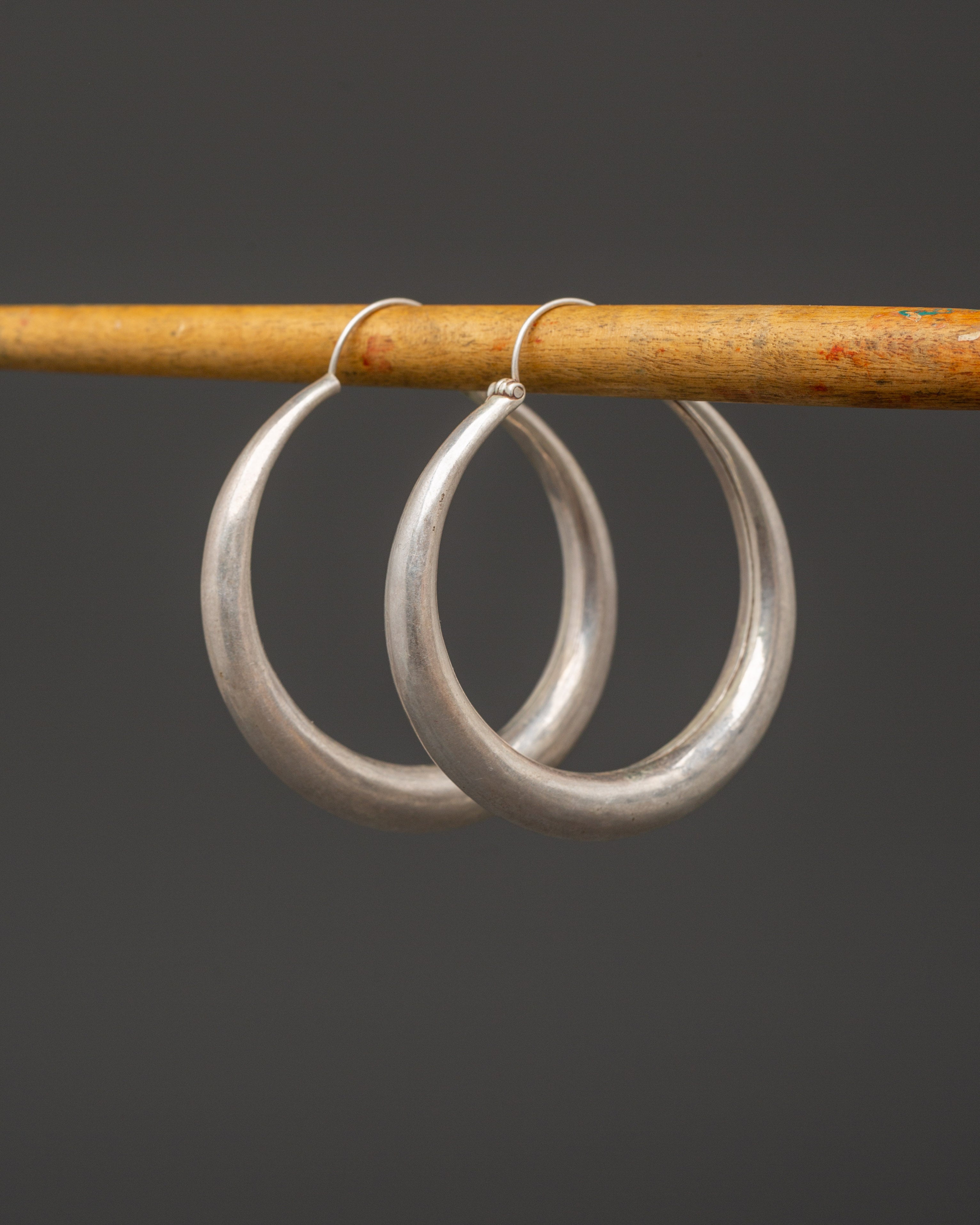 Tibetan Crescent Hoop Earrings | Silver Tribal Earrings