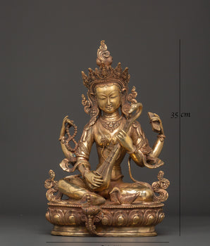 Saraswati Goddess Statue in Copper | Wisdom Deity Sculpture
