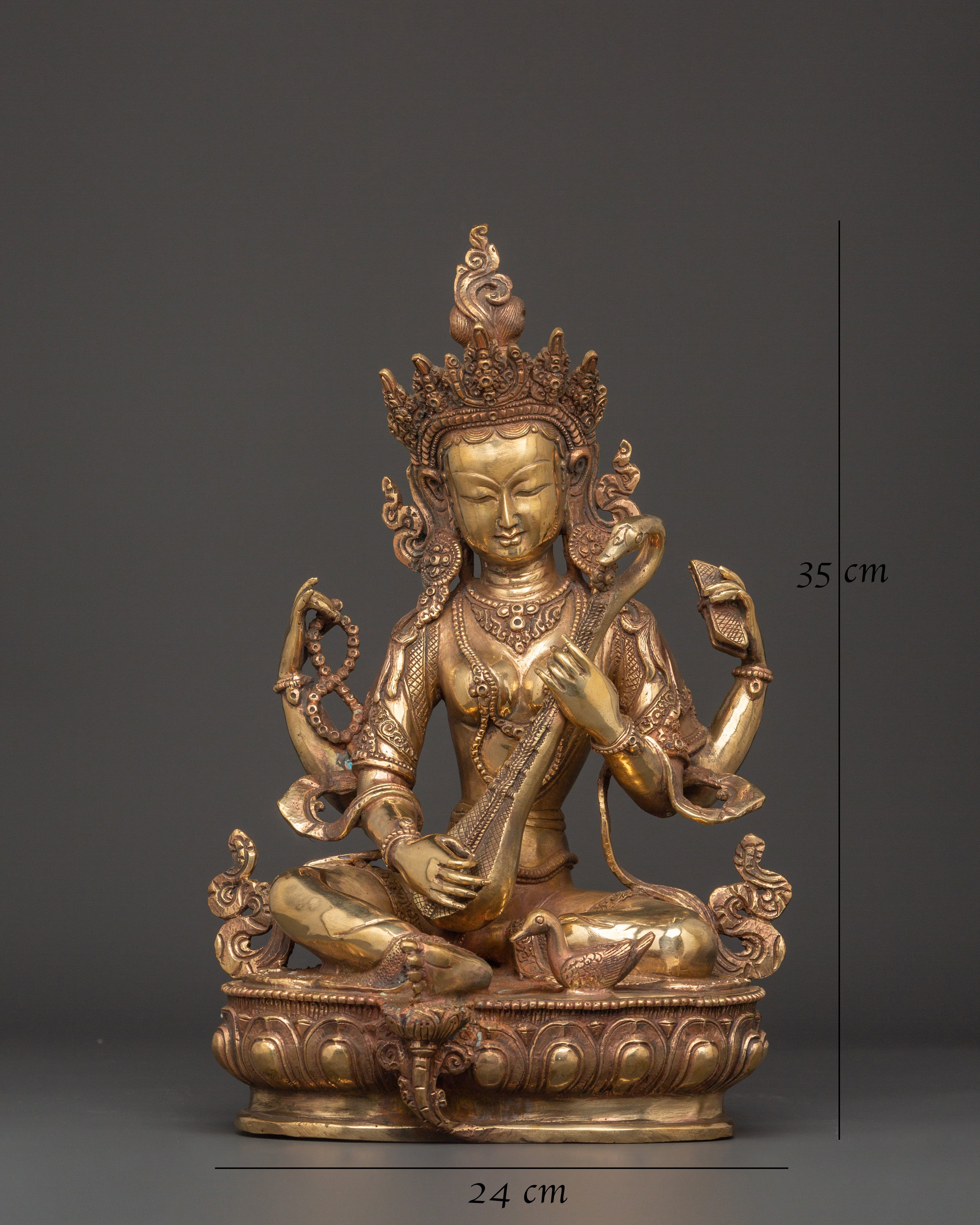Saraswati Goddess Statue in Copper | Wisdom Deity Sculpture
