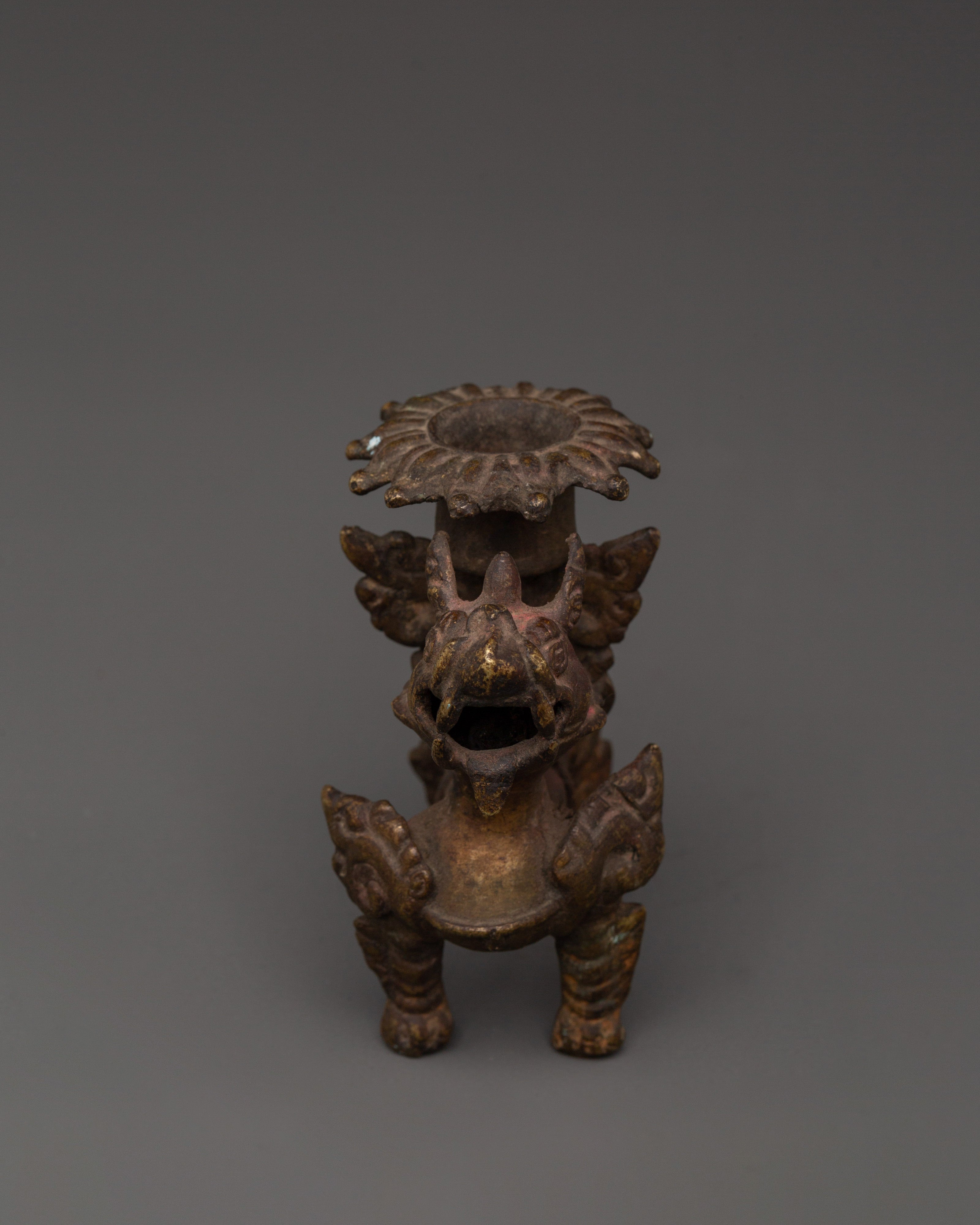 Bronze Lion Candle Holder for Hindu Rituals | Handcrafted Oil Lamp