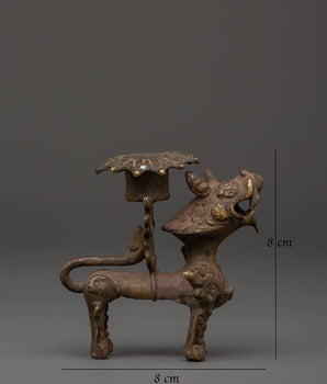 Bronze Lion Candle Holder for Hindu Rituals | Handcrafted Oil Lamp