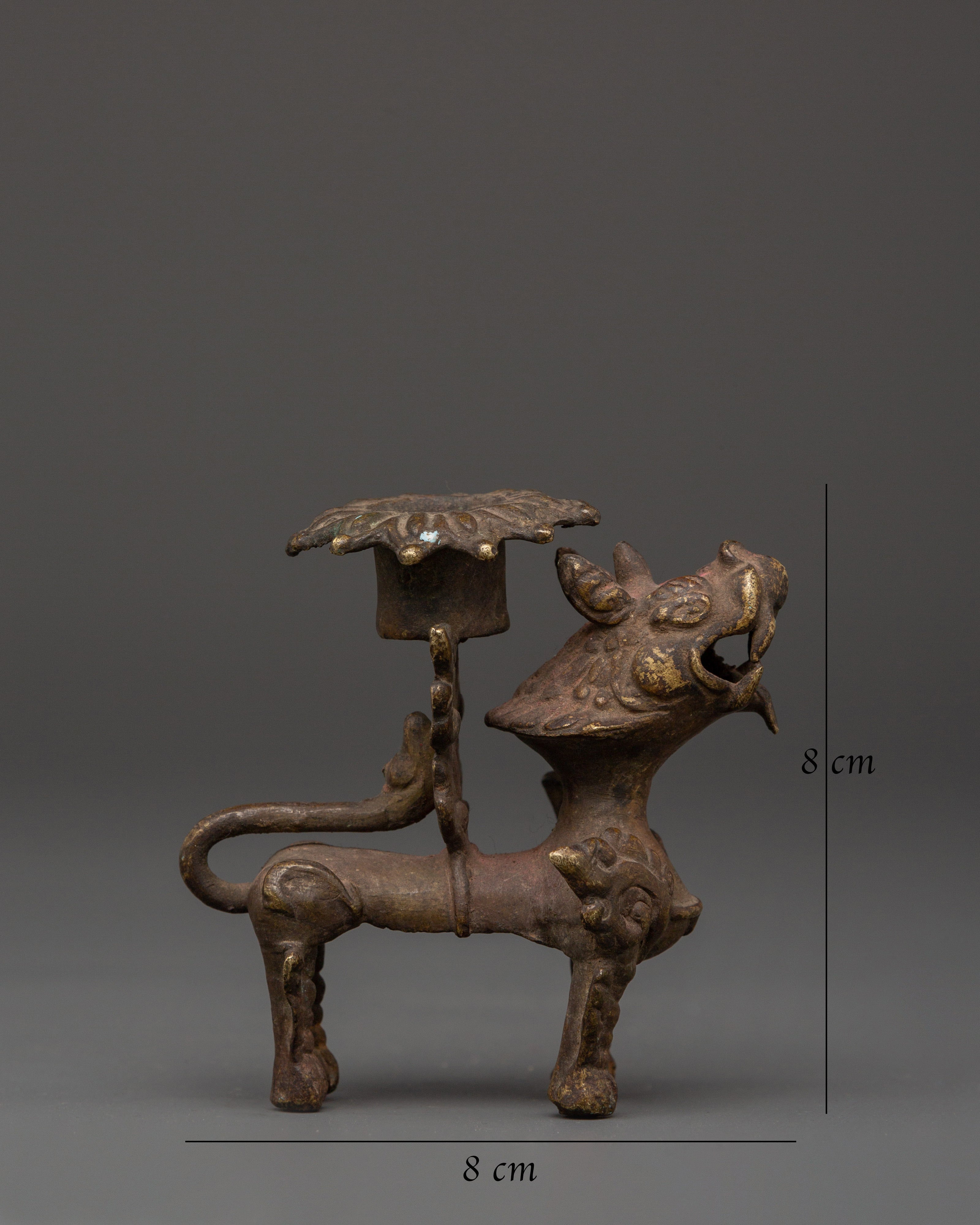 Bronze Lion Candle Holder for Hindu Rituals | Handcrafted Oil Lamp