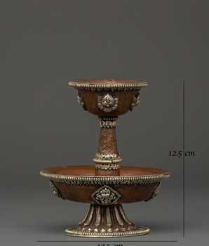 Tibetan Silver Plated Serkyem Set | Handcrafted Buddhist Offering Bowl